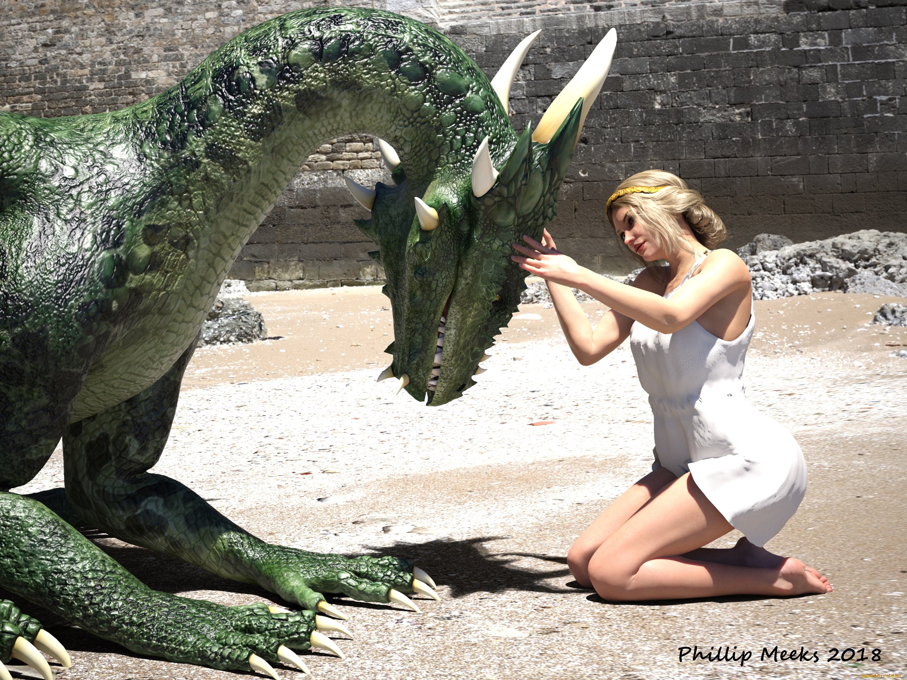 3д, графика, фантазия, , fantasy, дракон, фон, взгляд, девушка