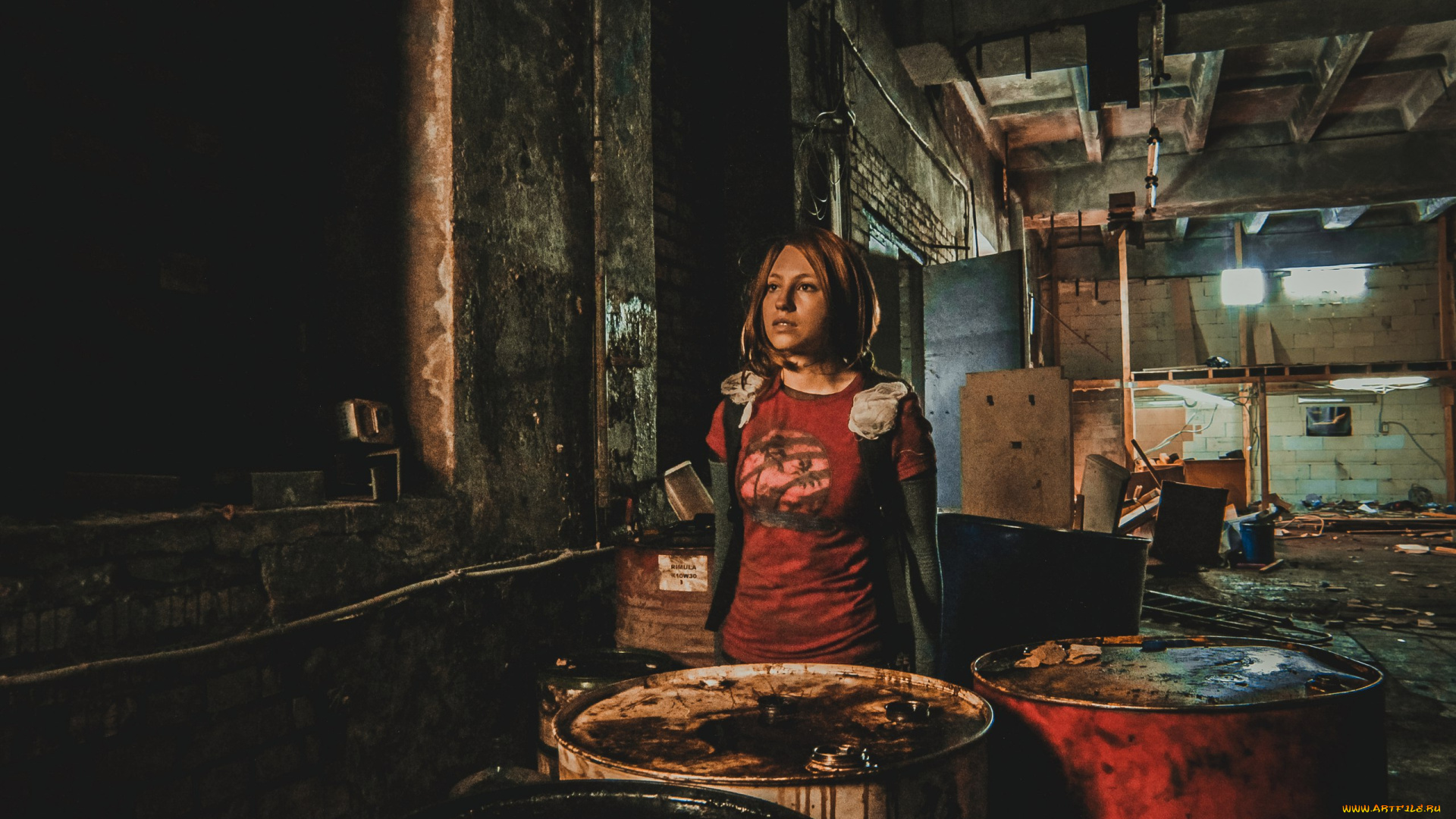 девушки, -, креатив, , косплей, рыжая, футболка, грязь, бочки, скад, александра, невская