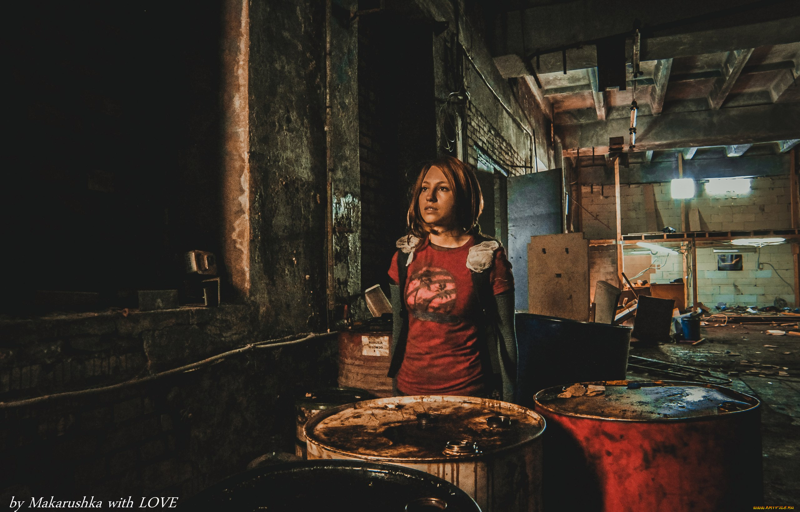 девушки, -, креатив, , косплей, рыжая, футболка, грязь, бочки, скад, александра, невская