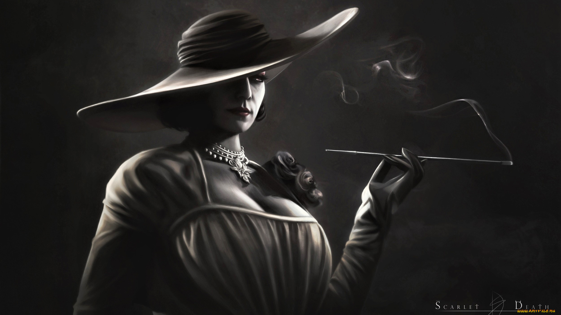 рисованное, люди, женщина, шляпа, сигарета