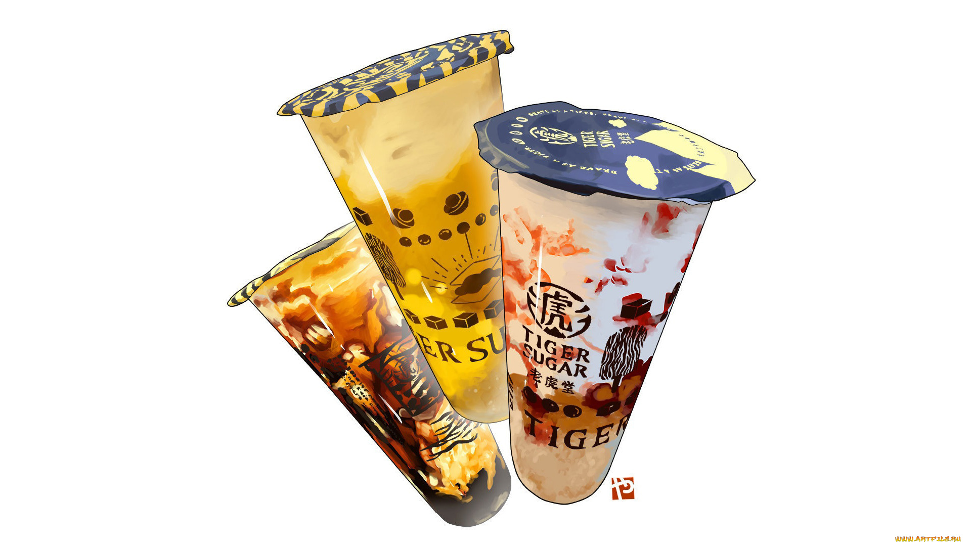 рисованное, еда, стаканчики, десерт