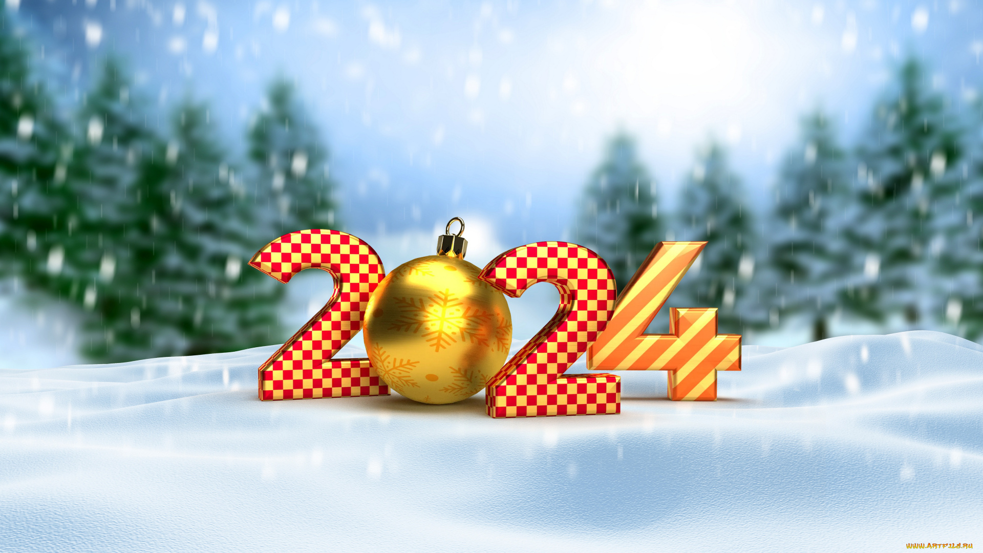 праздничные, 3д, графика, , новый, год, новый, год, 2024, цифры, елочные, шары