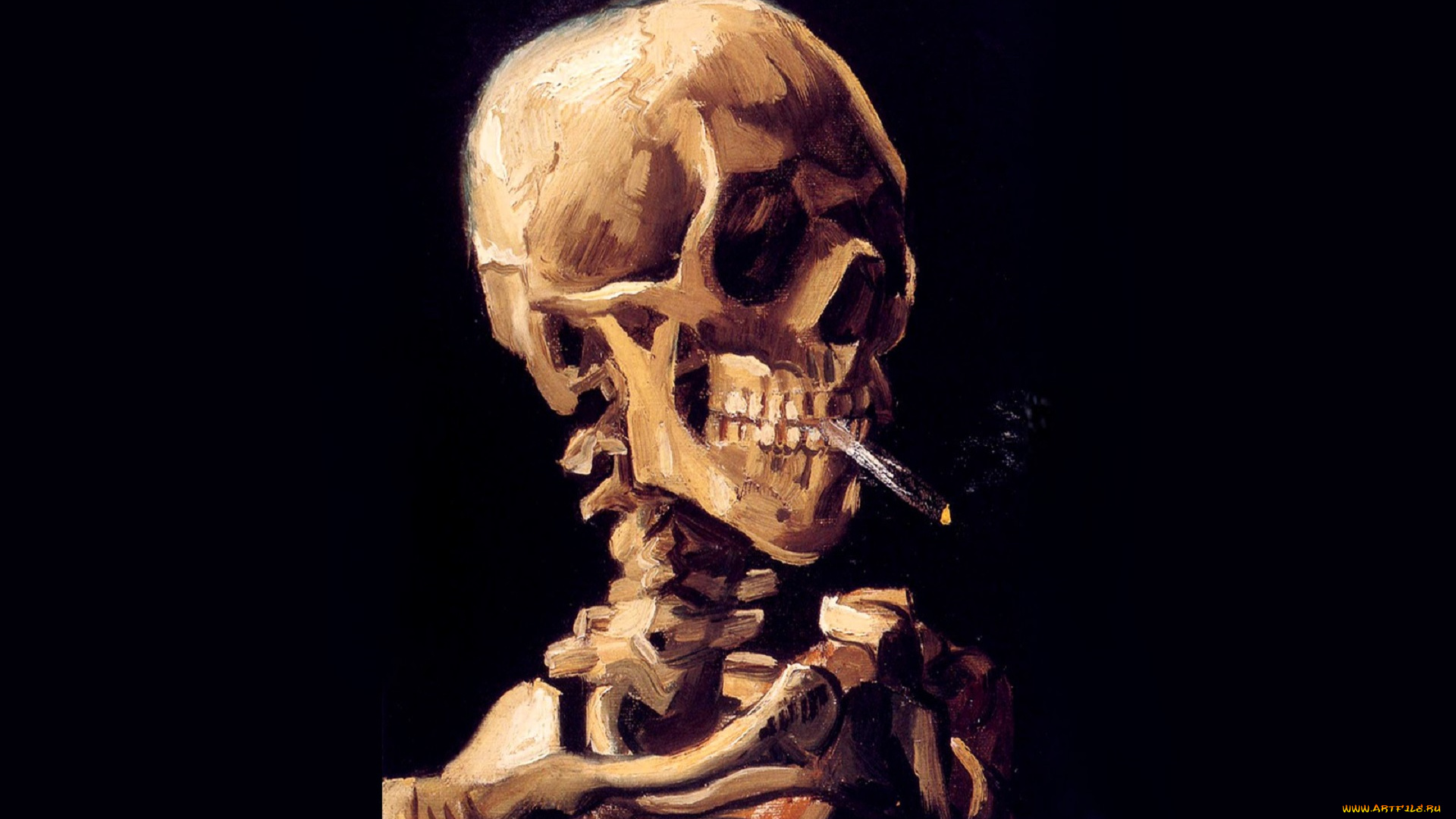 рисованное, vincent, van, gogh, скелет, кости, сигарета
