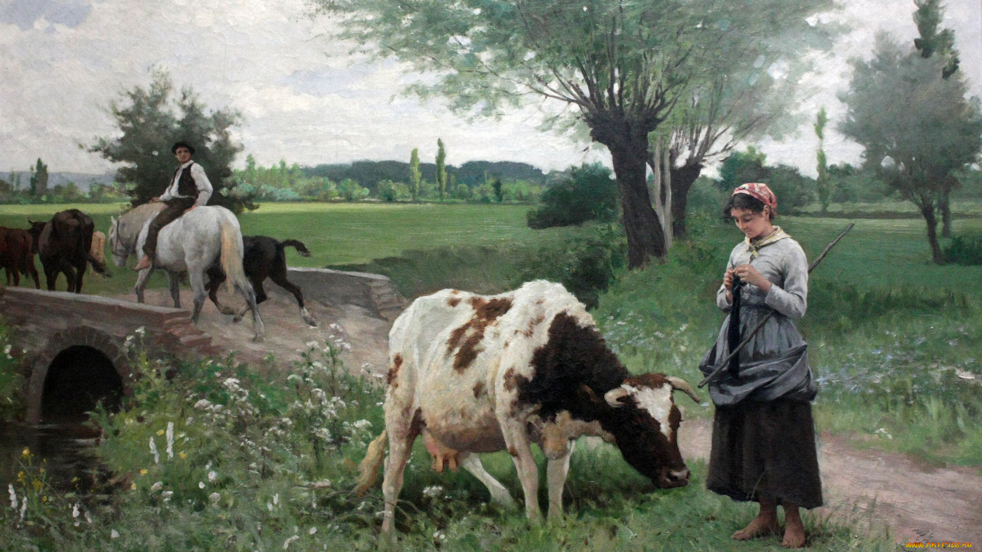 the, well, kept, cow, , edouard, debat-ponsan, рисованное, edouard, debat-ponsan, edouard, debat, ponsan, живопись, классическое, искусство, маслом, эдуард, деба, понсан