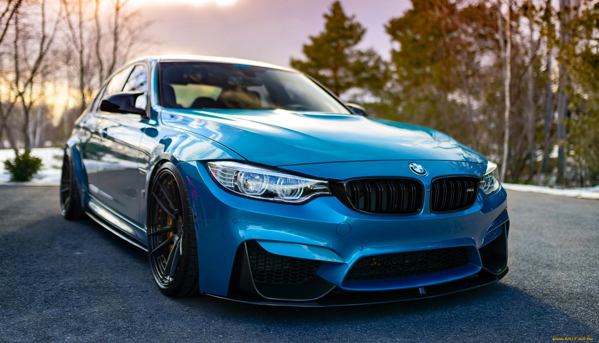 bmw, m3, автомобили, bmw, синий, площадка, деревья, снег