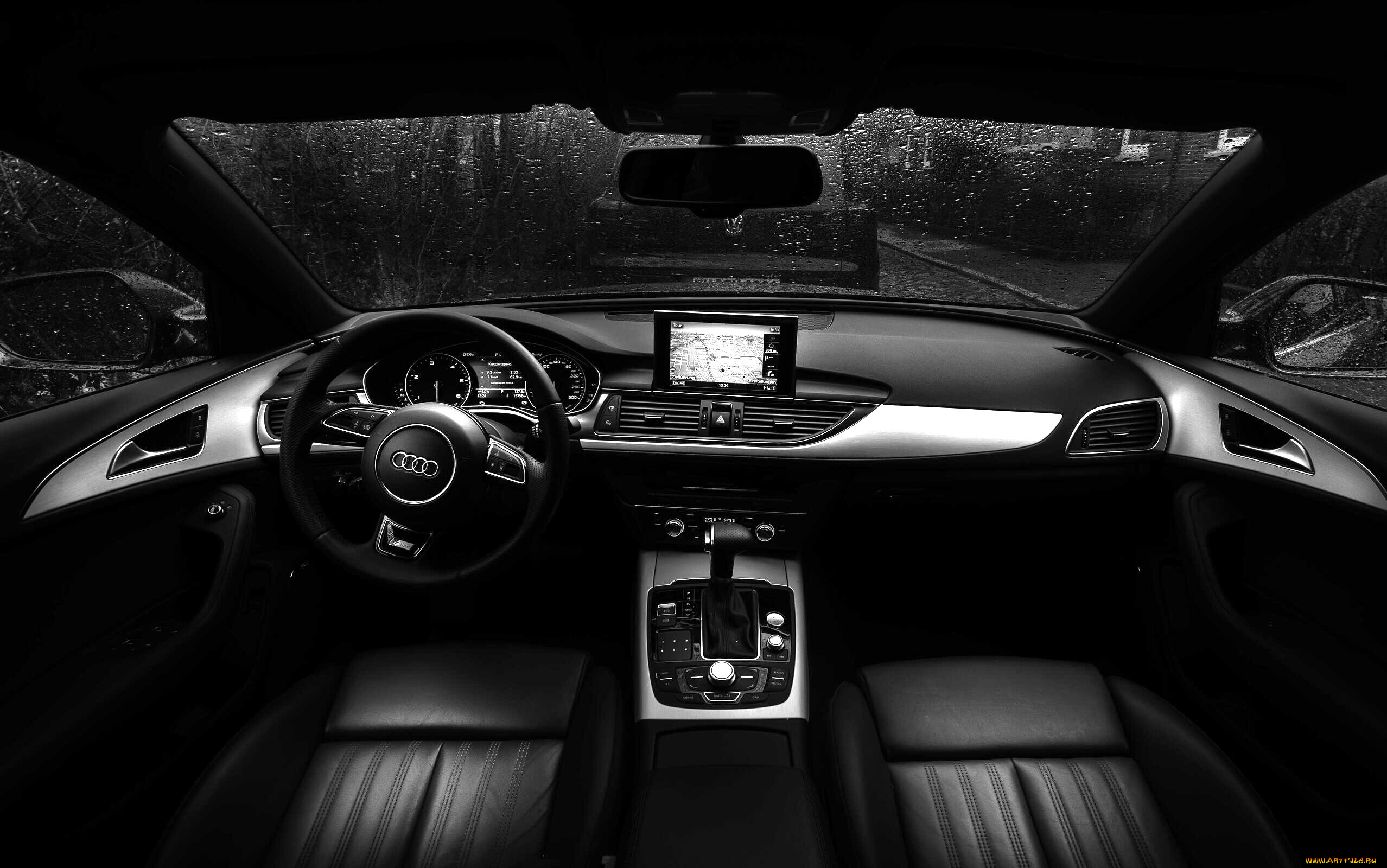 audi, rs7, автомобили, спидометры, торпедо, салон, руль, дождь