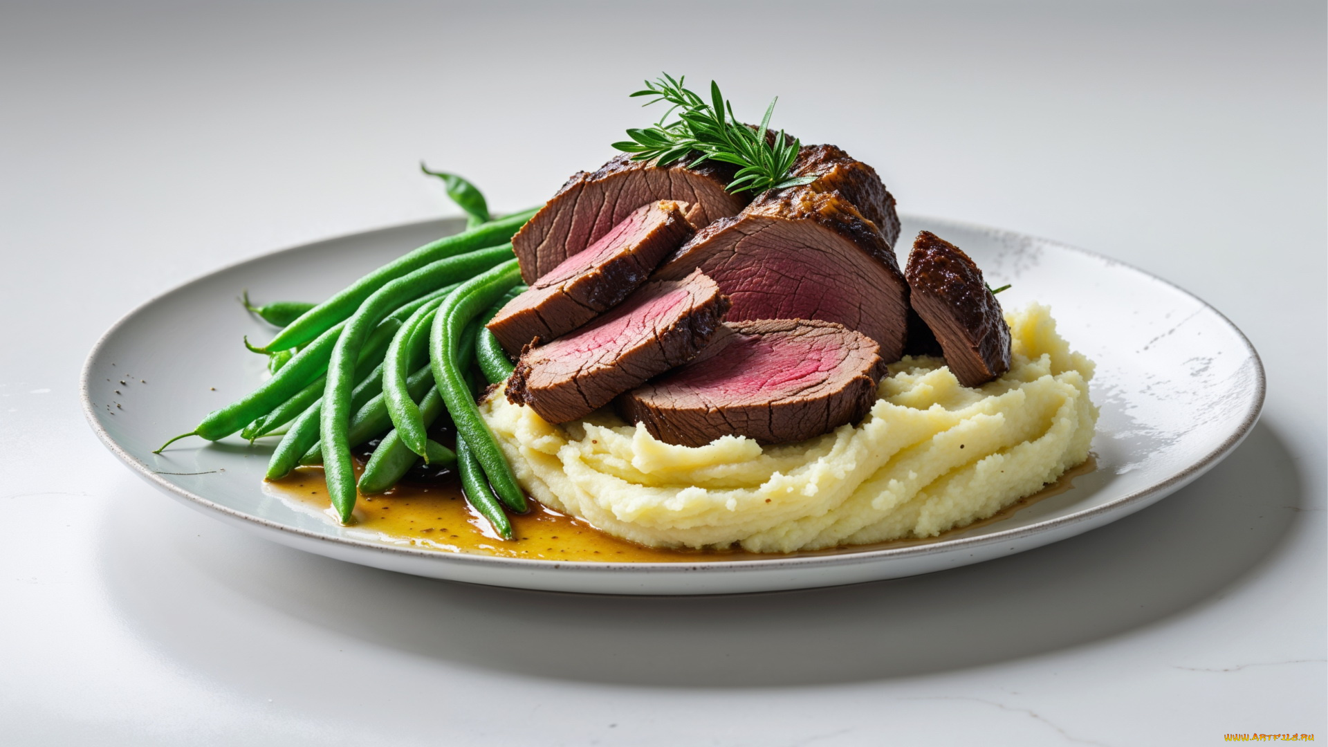 3д, графика, еда-, food, ростбиф, говядина, фасоль, картофельное, пюре