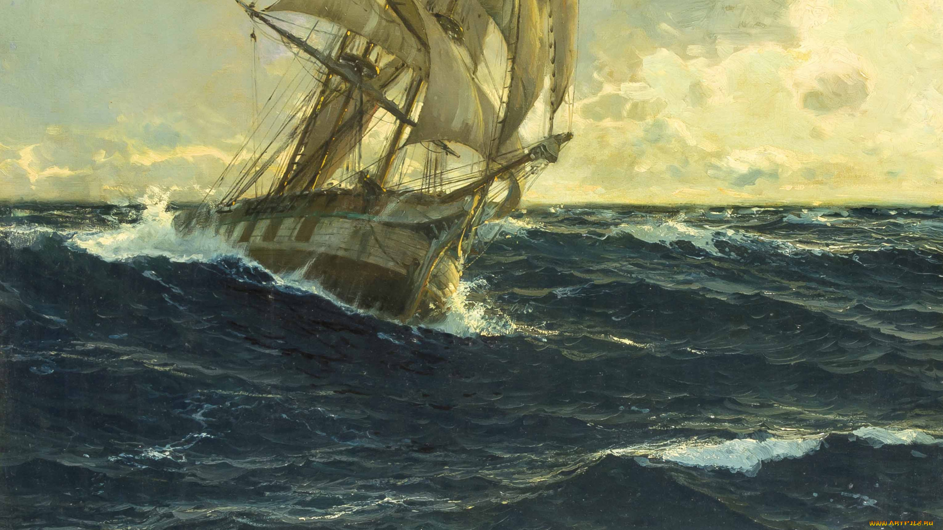 корабли, рисованные, живопись