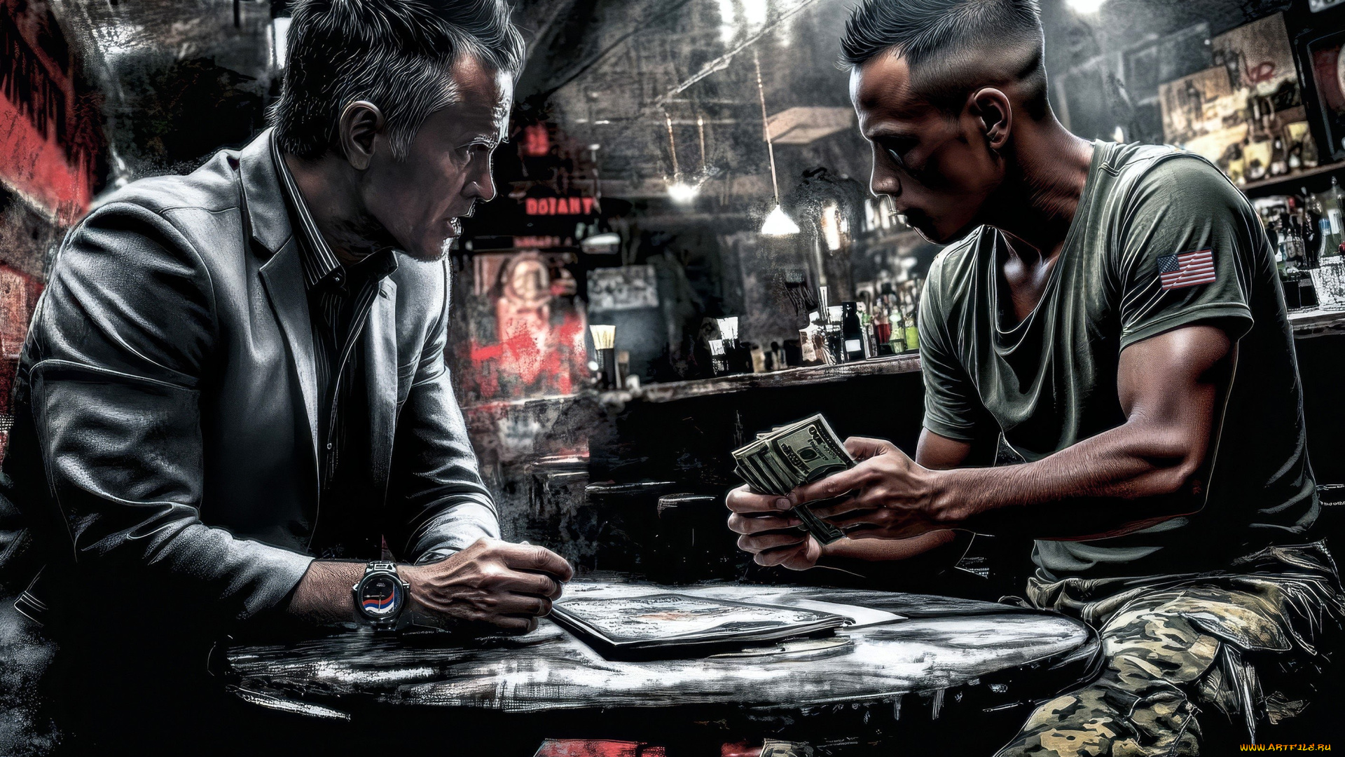 разное, компьютерный, дизайн, бар, военный, люди, мужчины, стол, деньги