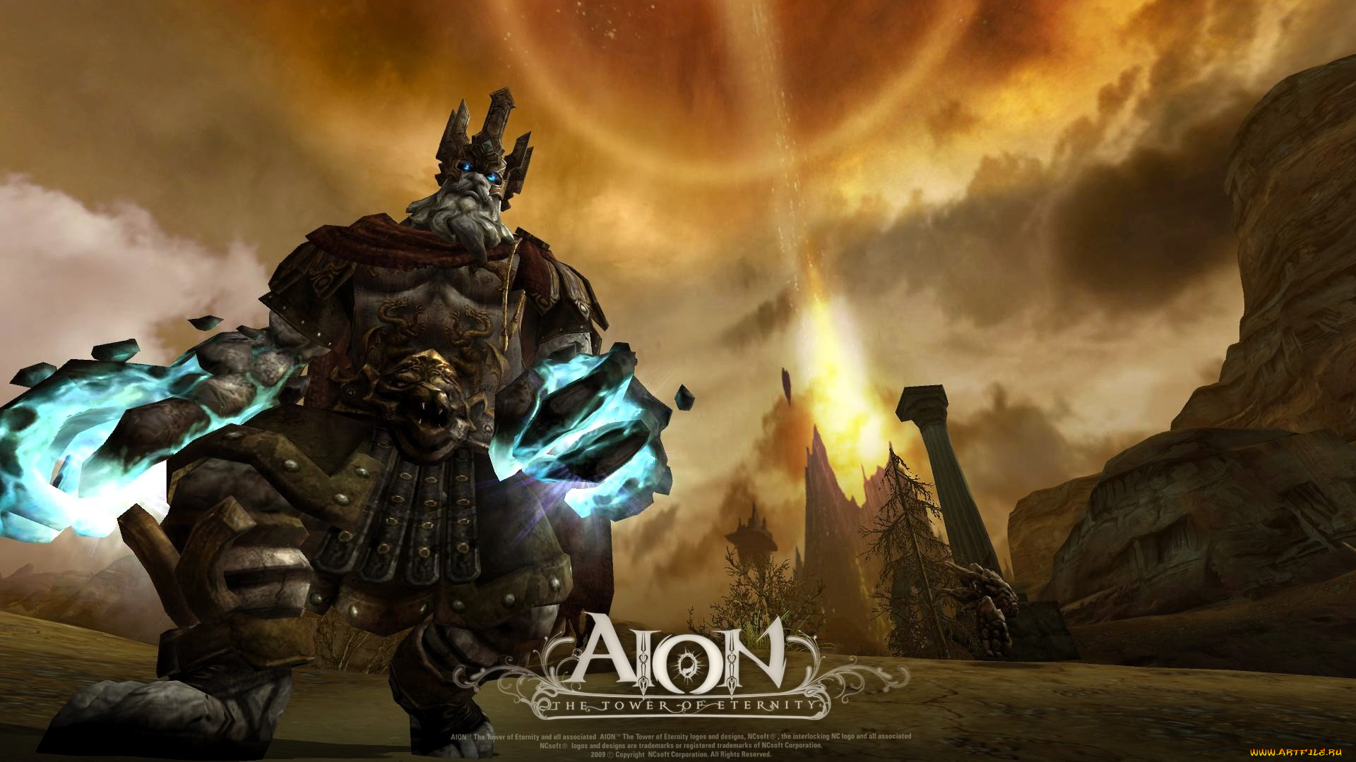 видео, игры, aion, , the, tower, of, eternity, персонаж, броня, магия, луч, город, скалы