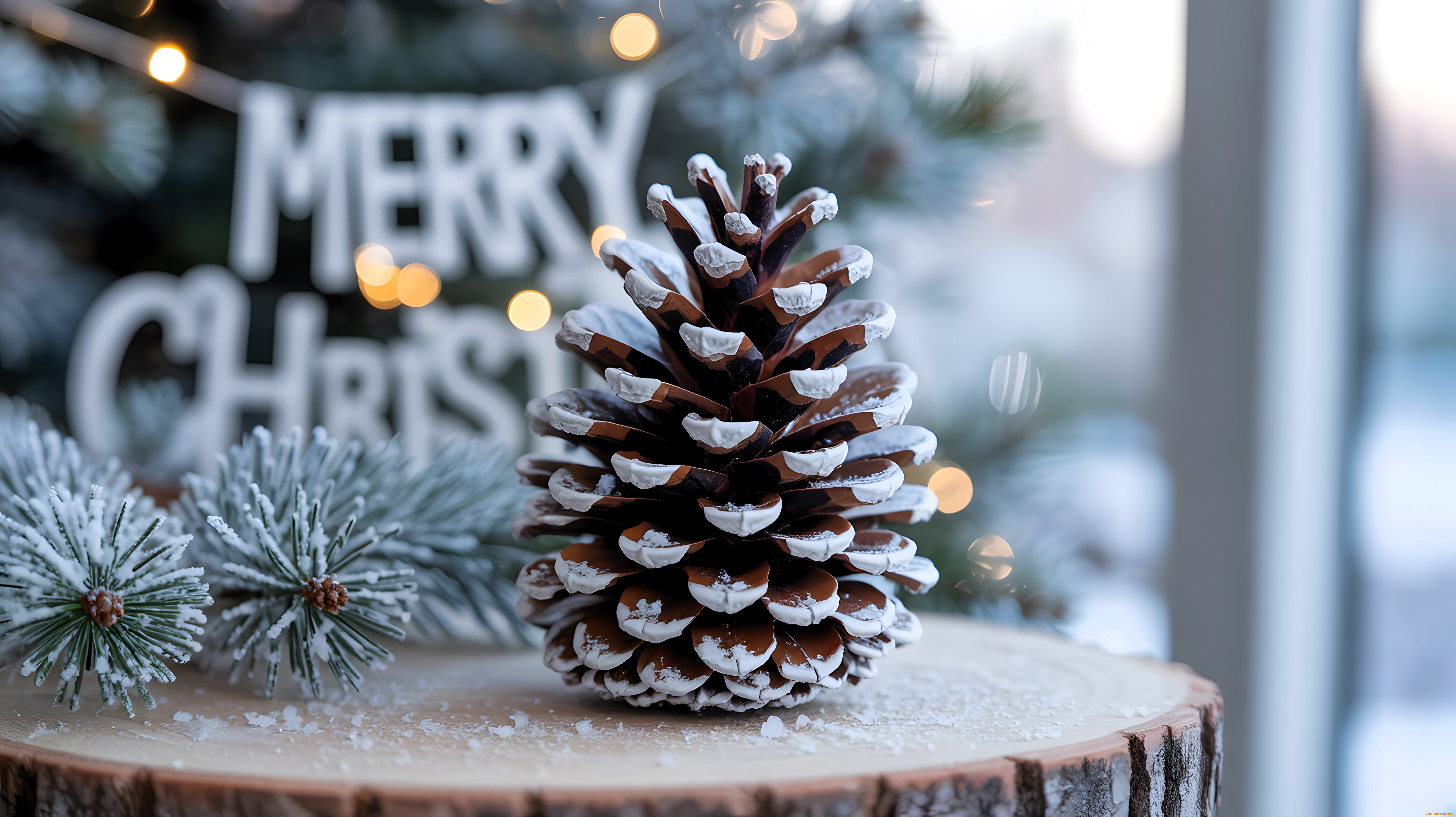 праздничные, 3д, графика, , новый, год, шишка, снег, пень, ветка, ёлка, поздравление