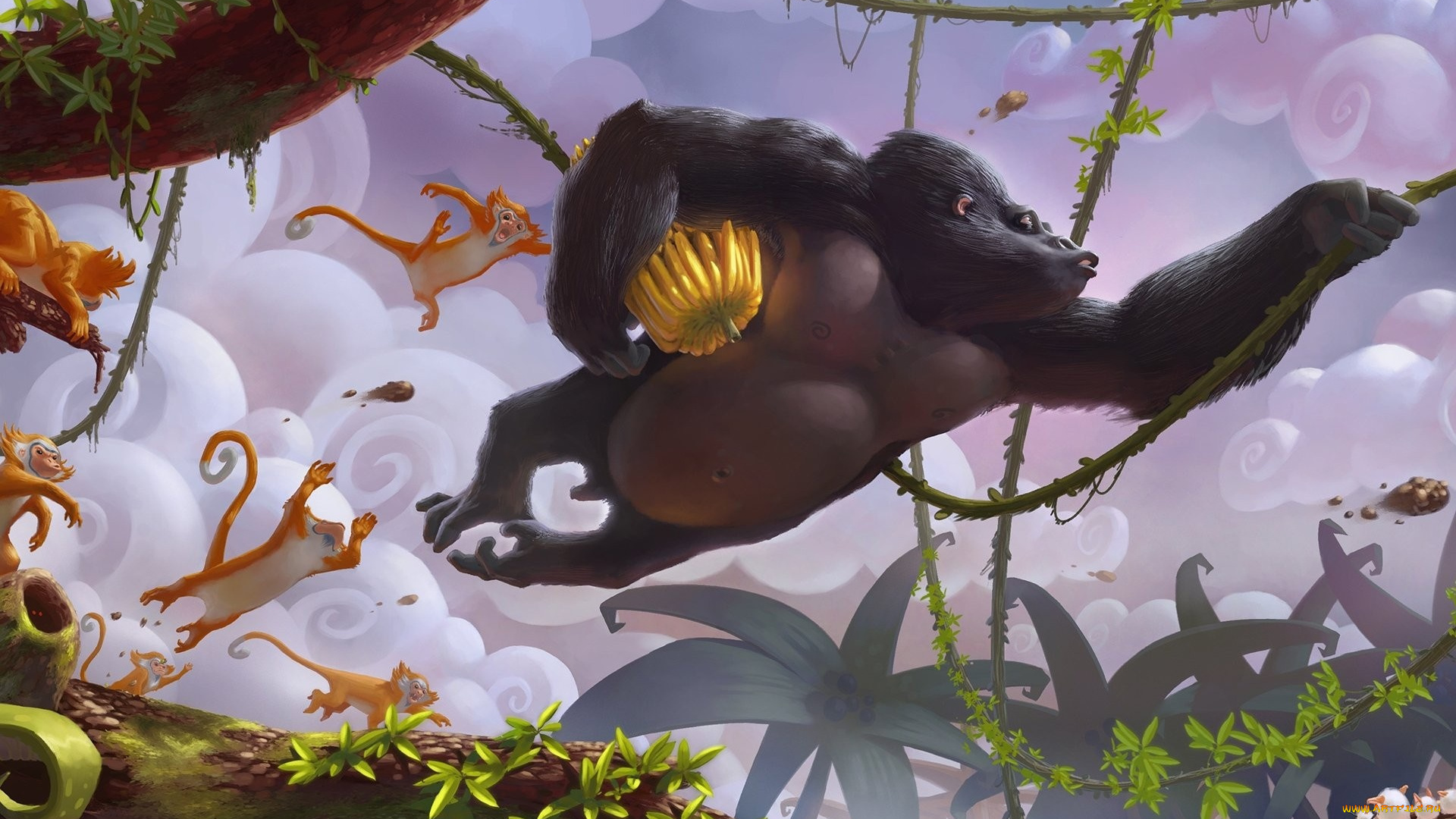 рисованные, животные, обезьяны