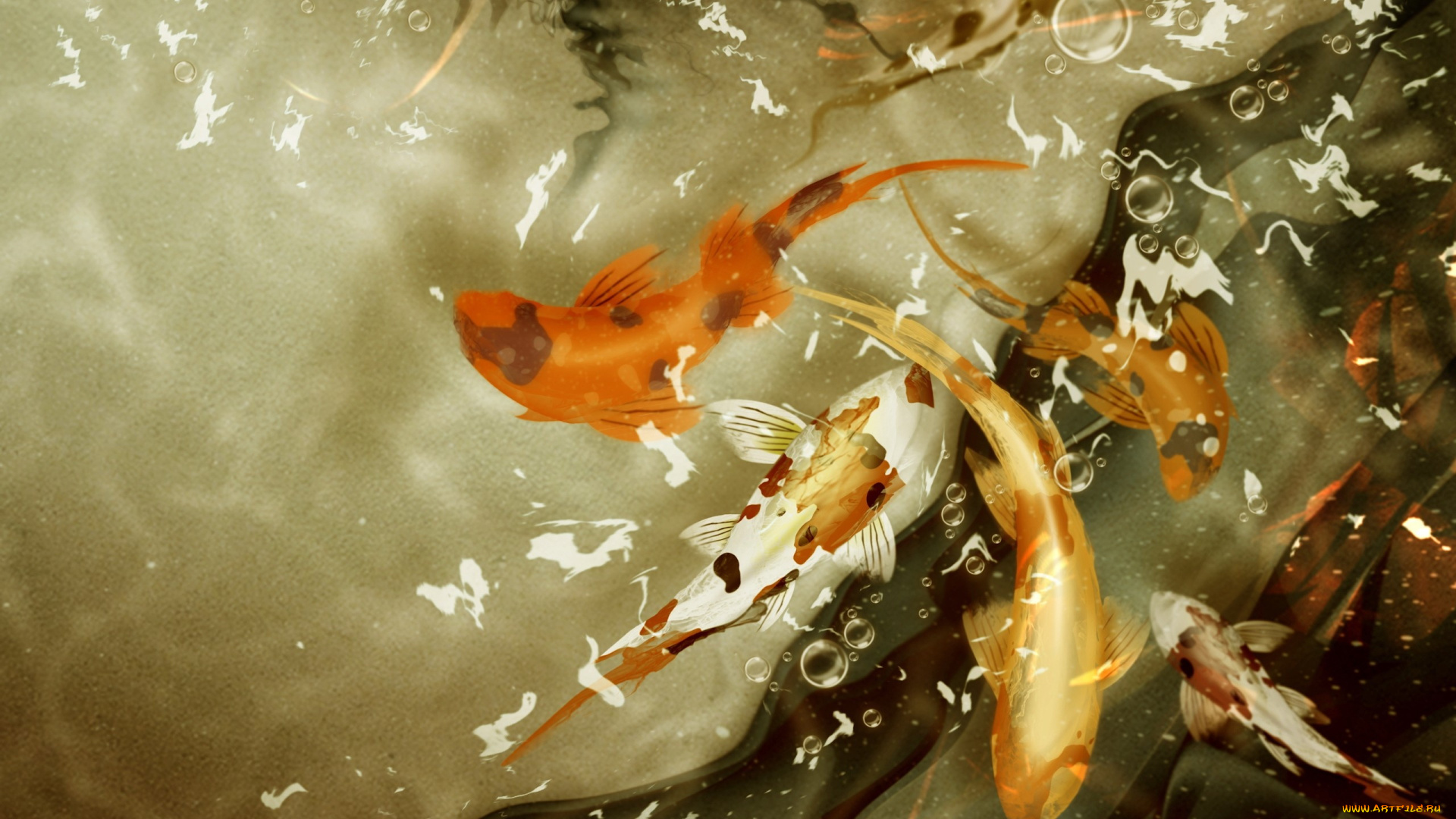 рисованные, животные, рыбы