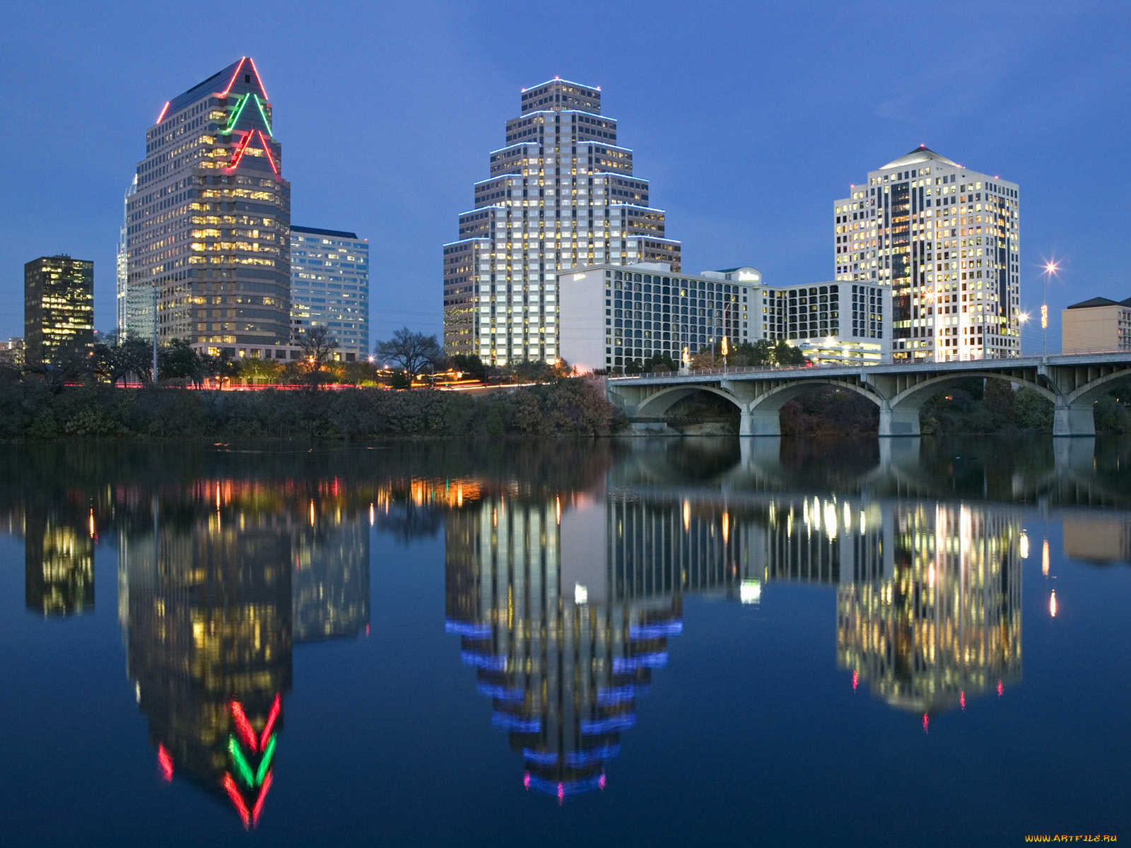 города, огни, ночного, austin, texas