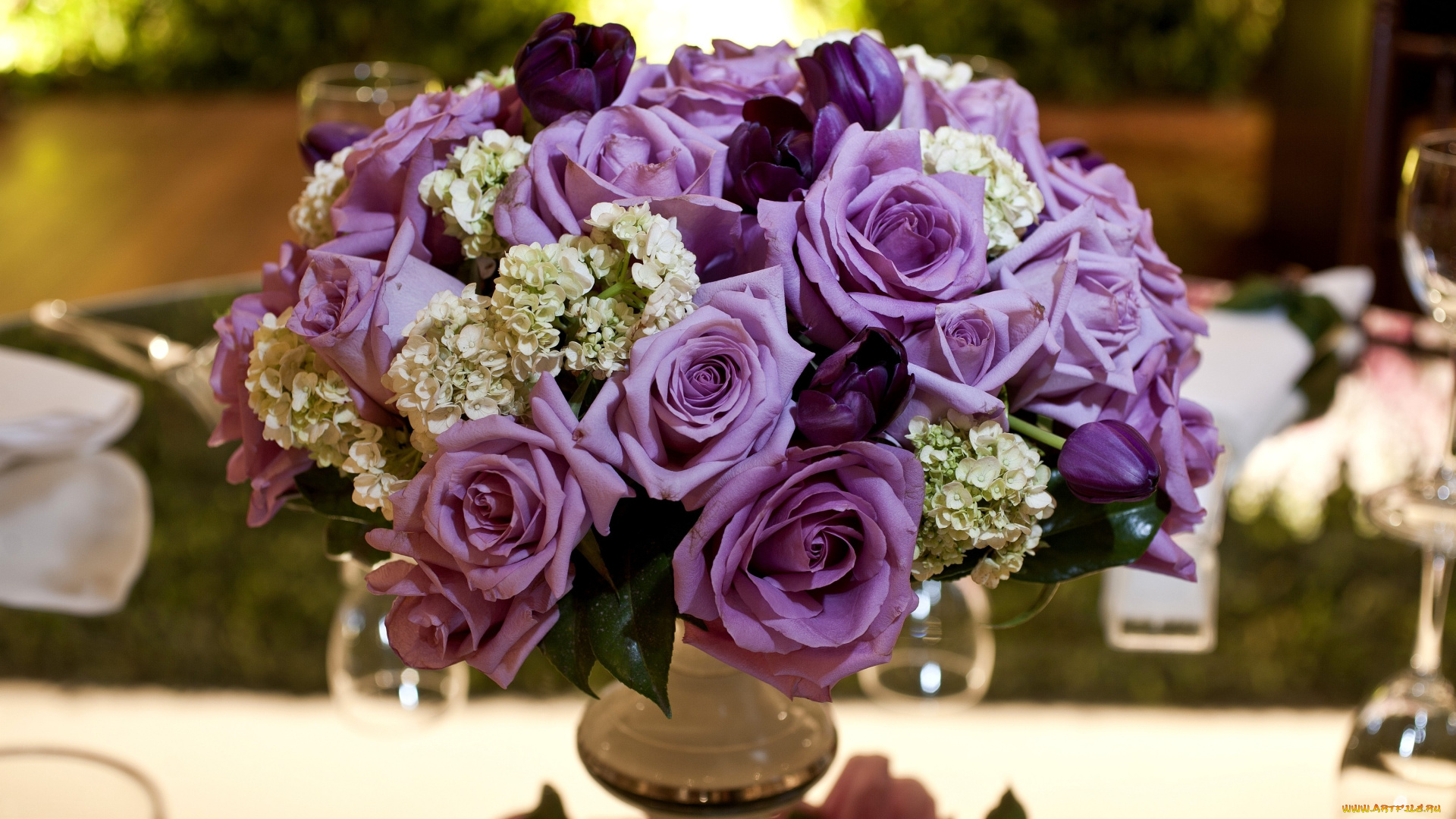 цветы, букеты, композиции, розы, лиловый, тюльпаны, гортензия