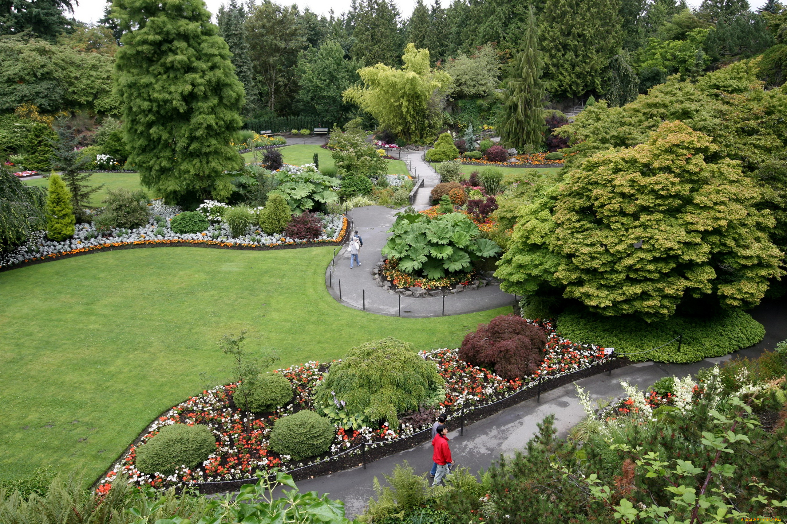 природа, парк, дорожки, цветы, деревья, кусты, клумбы