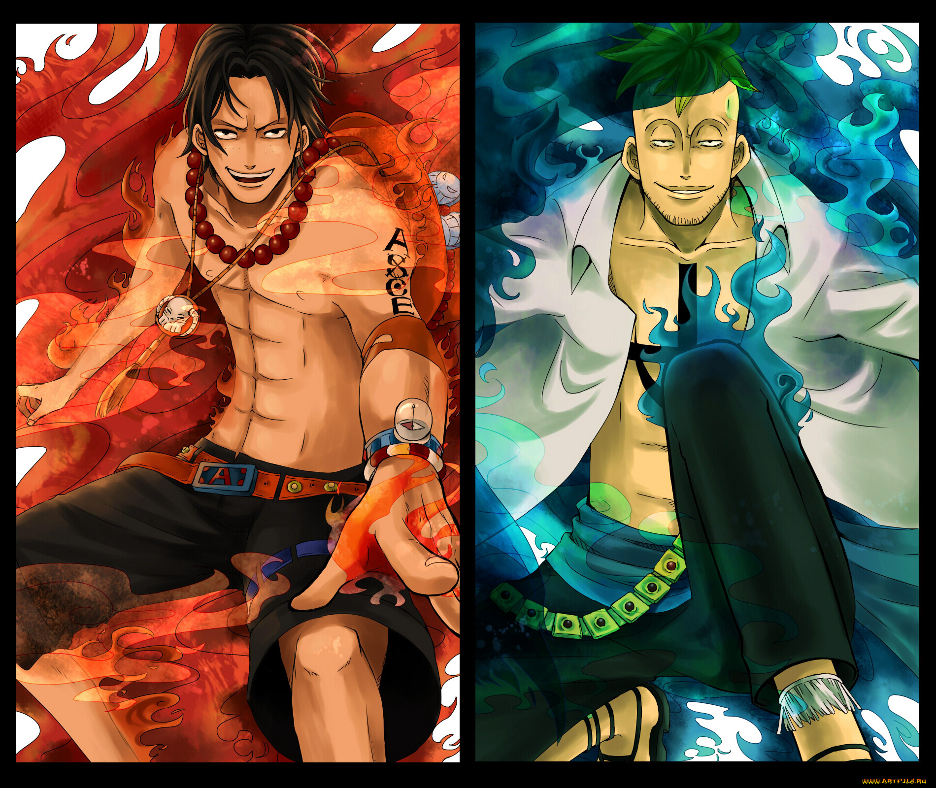 аниме, one, piece, portgas, d, ace, marco