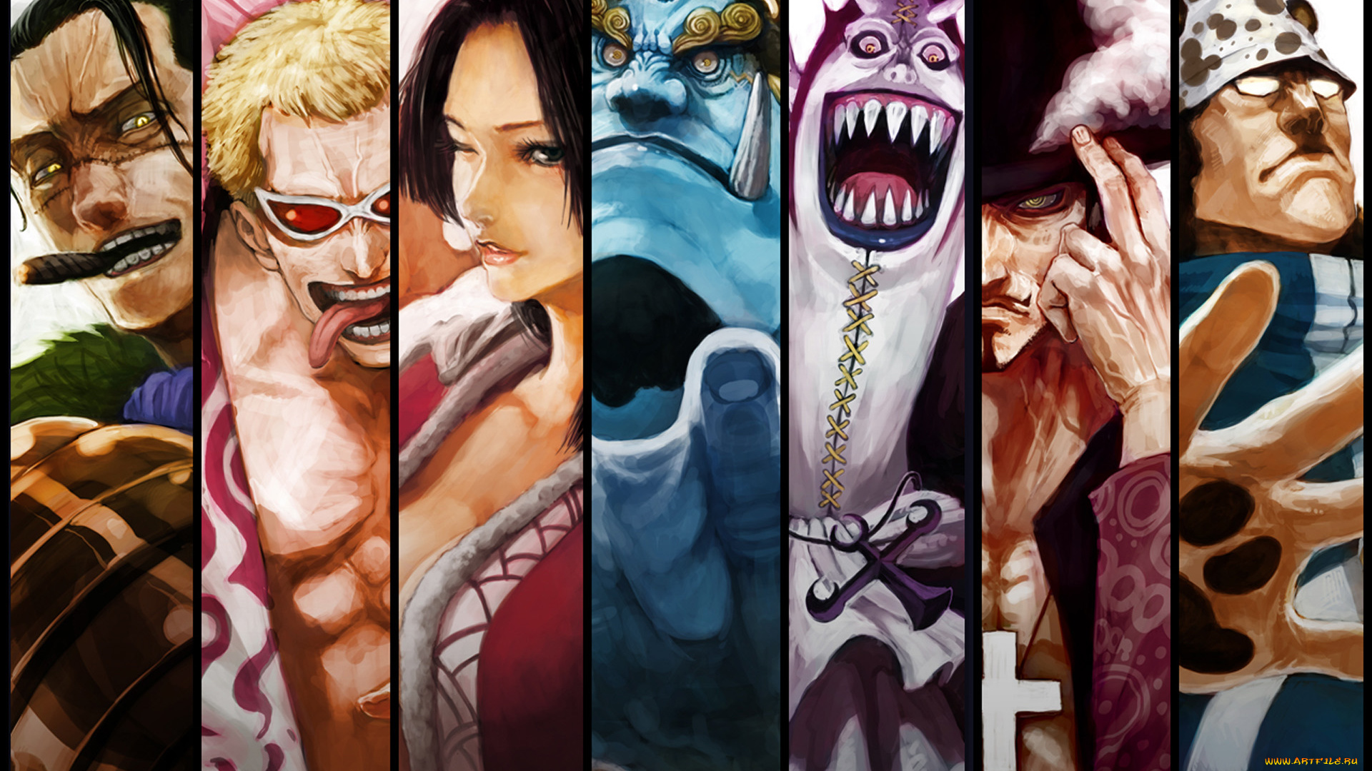 аниме, one, piece, boa, hancock, sir, crocodile, donquixote, doflamingo, dracule, mihawk, gecko, moria, jimbei