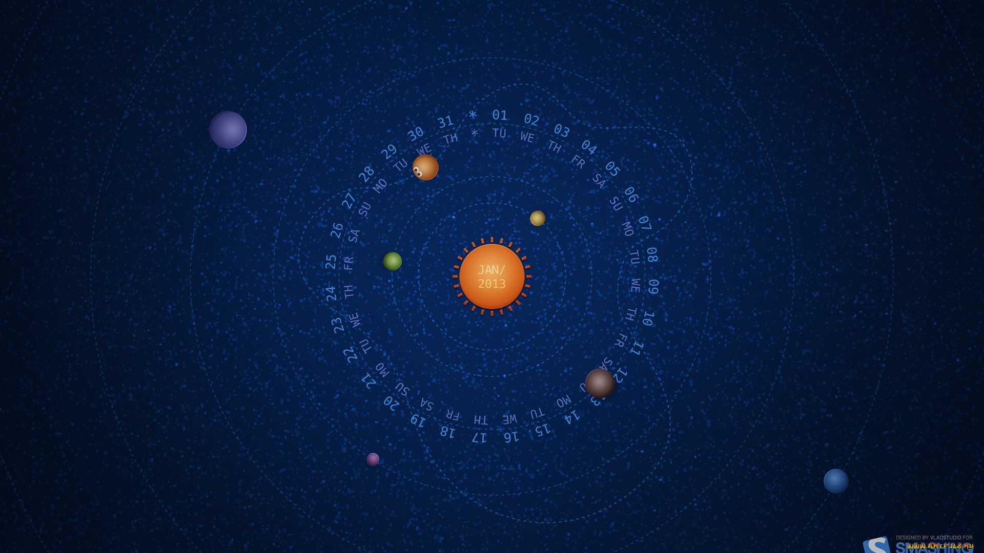 календари, рисованные, векторная, графика, планеты