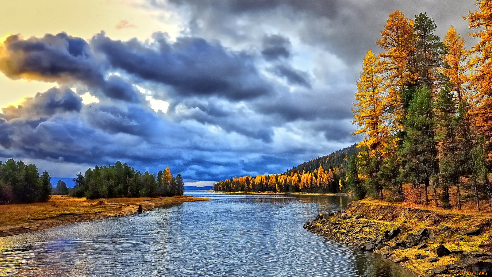 lake, cascade, природа, реки, озера, озеро, облака, осень, деревья, лес