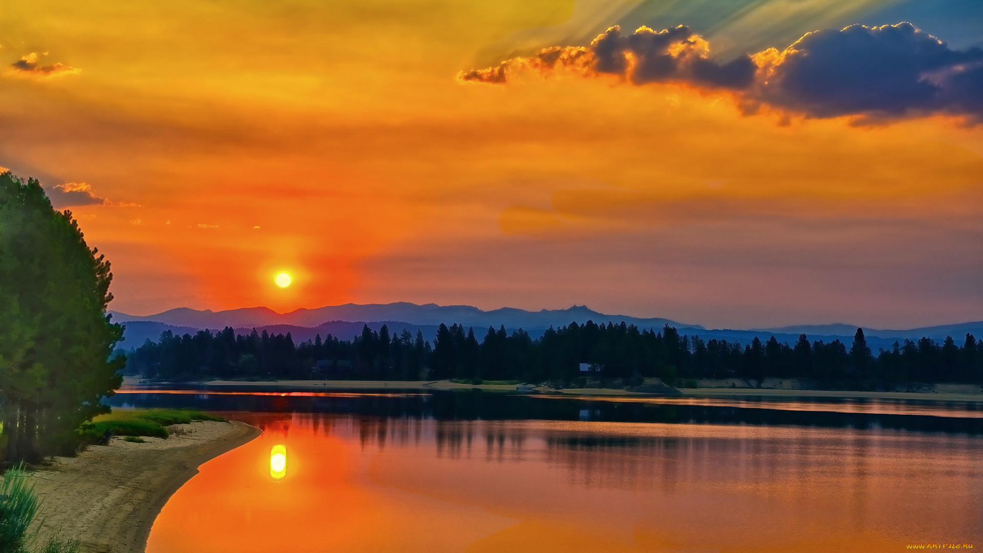 lake, cascade, природа, восходы, закаты, закат, озеро
