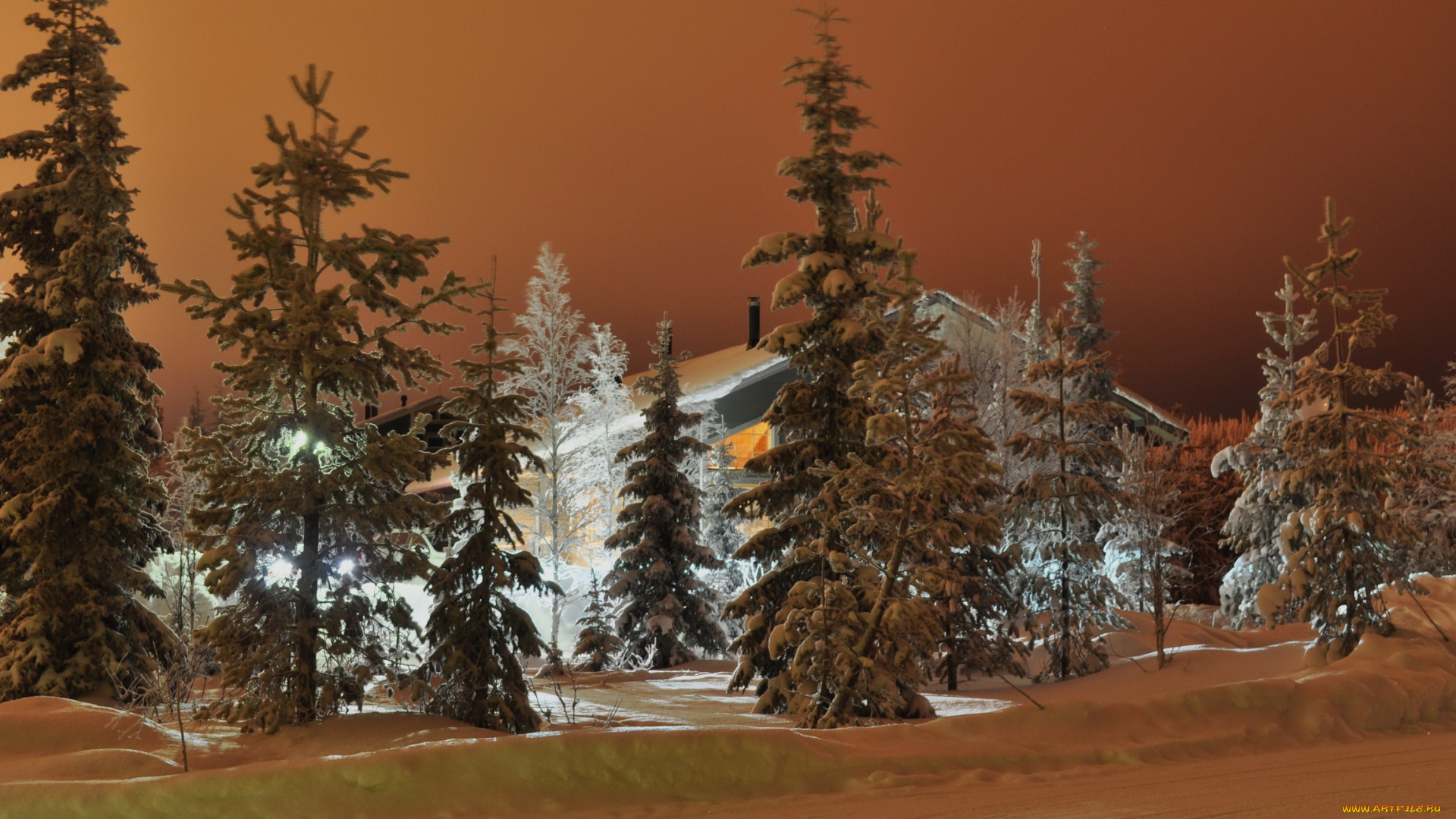 лапландия, финляндия, природа, зима, ночь, огни, снег