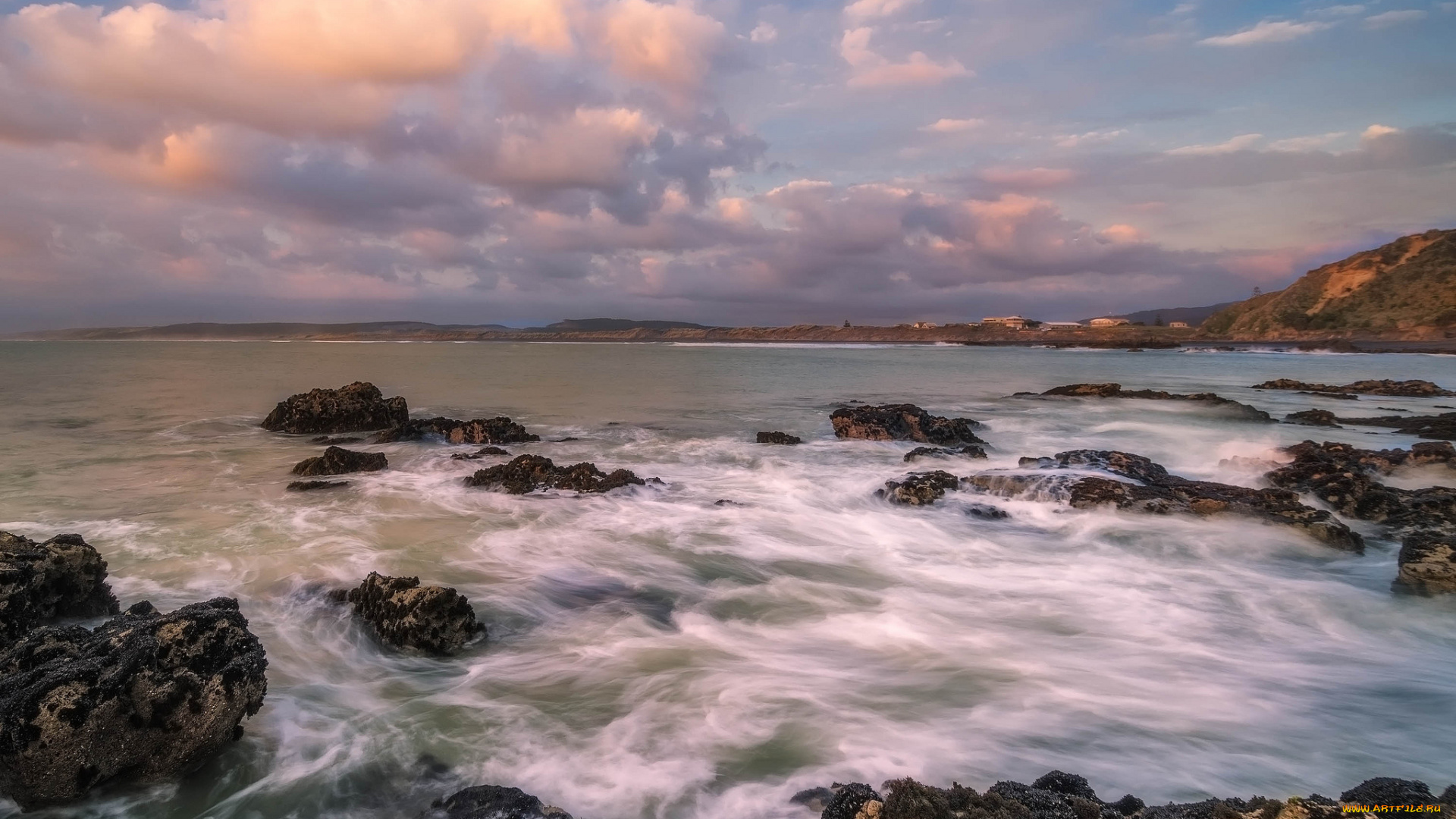 природа, побережье, камни, океан, новая, зеландия, облака, new, zealand