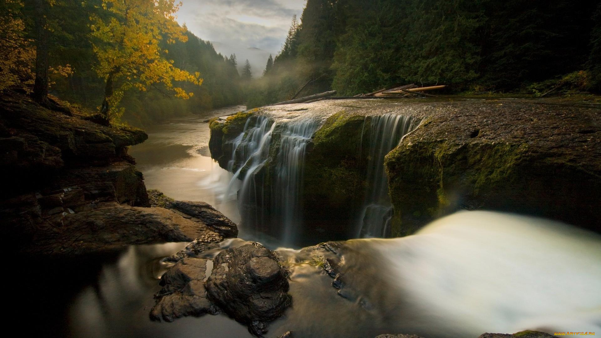 природа, водопады, водопад, камни, лес, река
