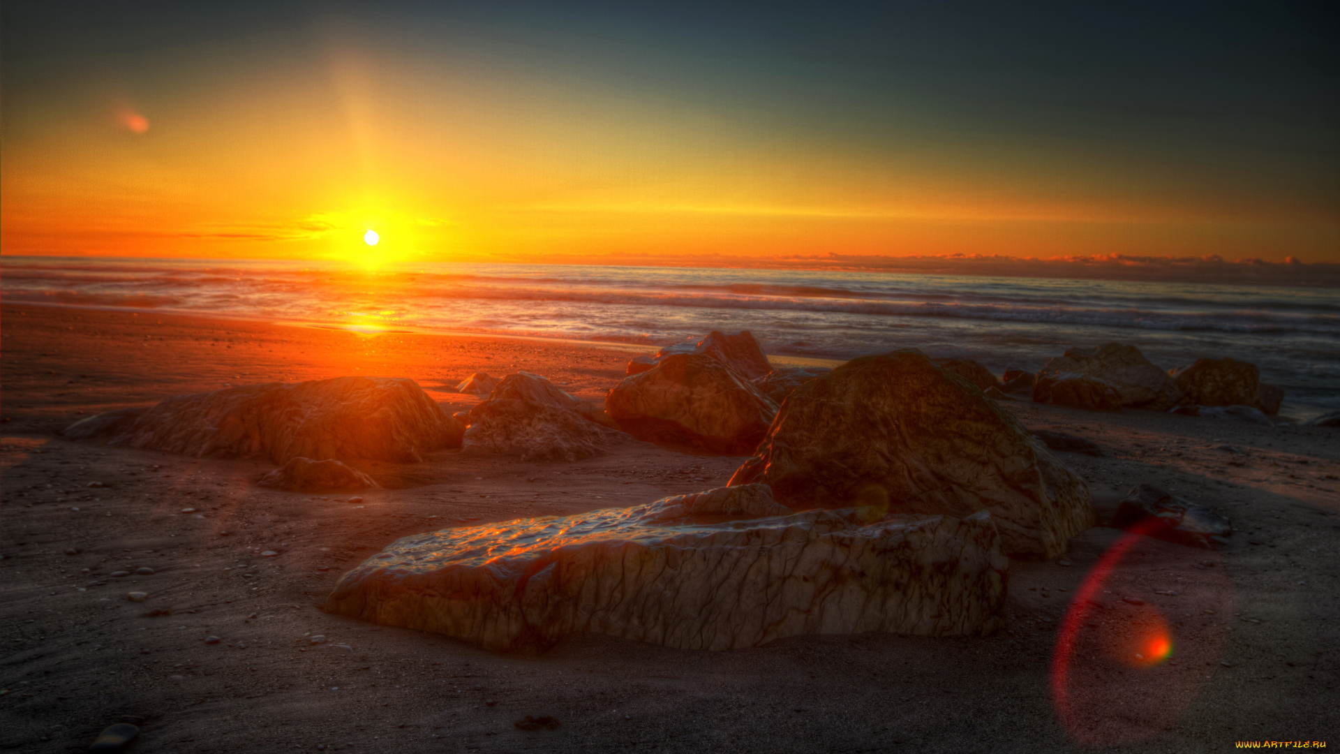 природа, восходы, закаты, океан, пляж, закат, блики