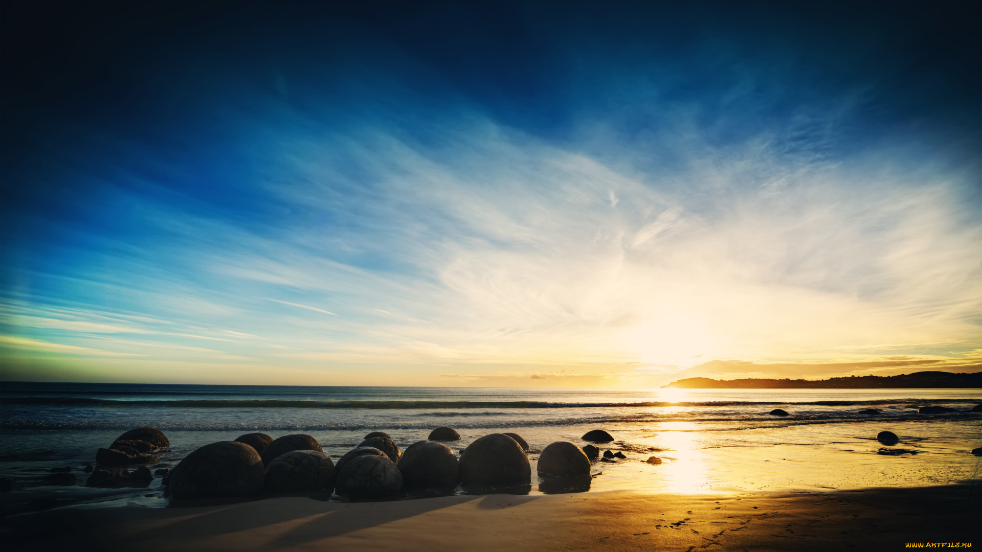 природа, восходы, закаты, солнце, новая, зеландия, океан, берег, камни