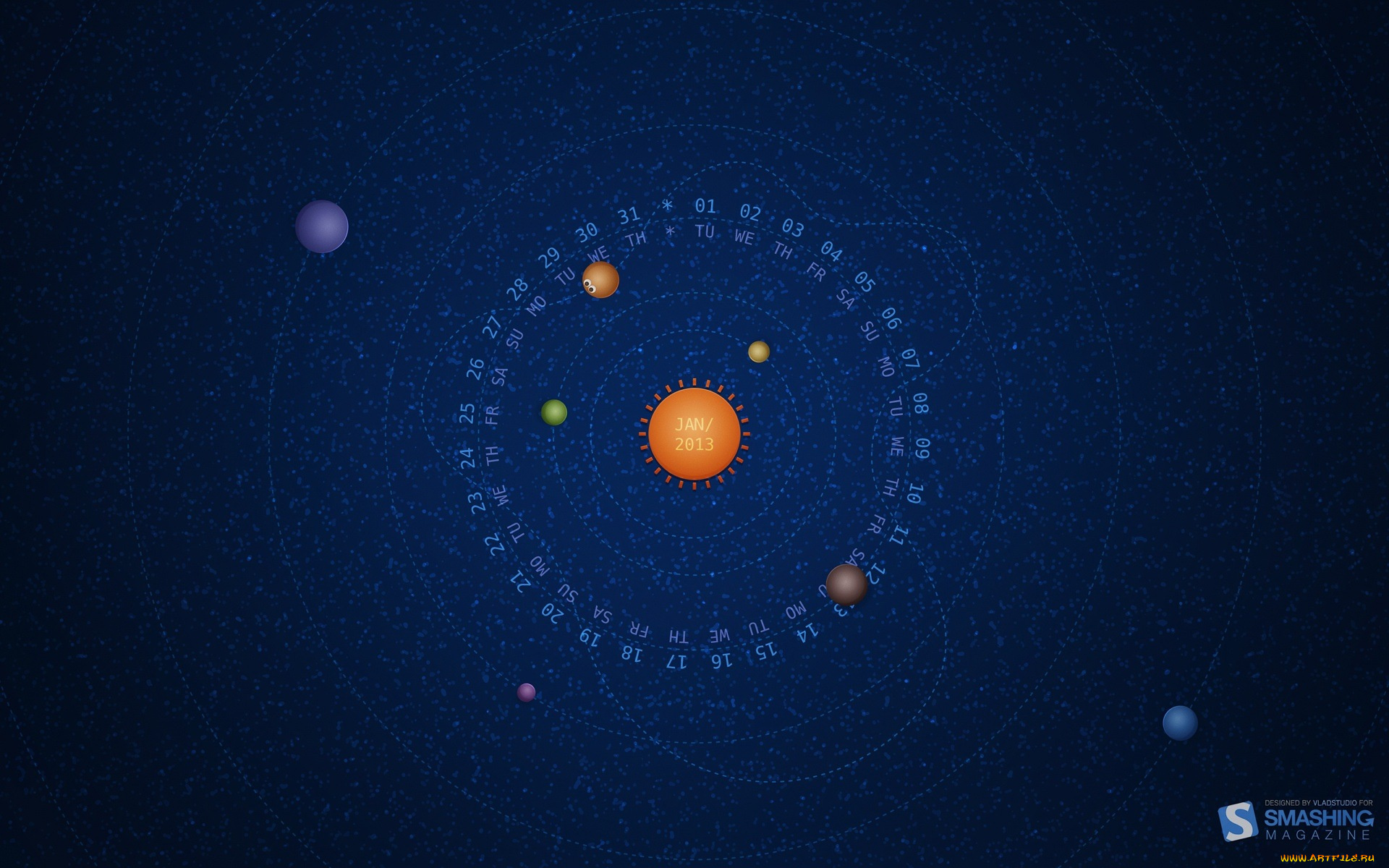 календари, рисованные, векторная, графика, планеты
