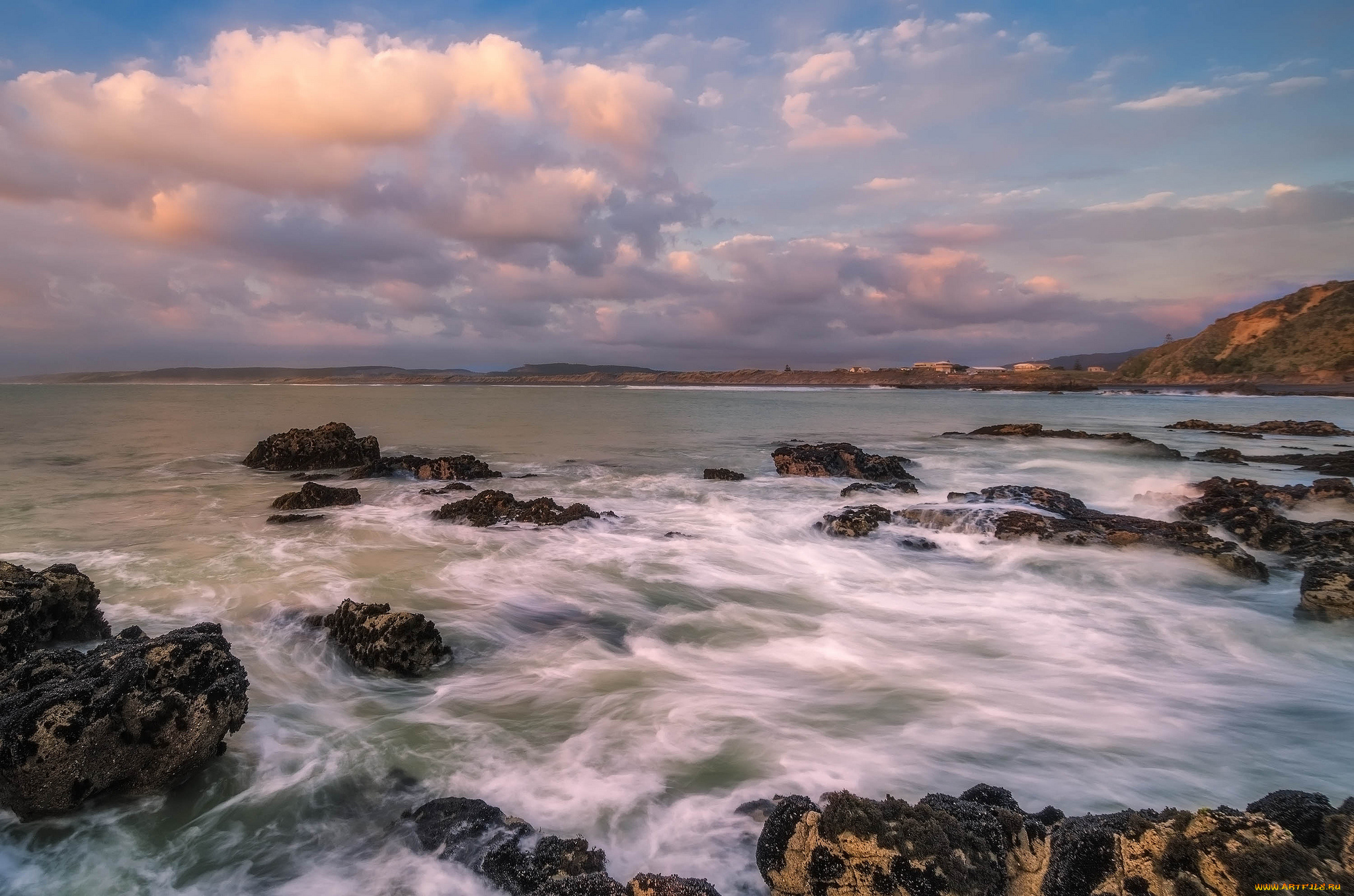 природа, побережье, камни, океан, новая, зеландия, облака, new, zealand