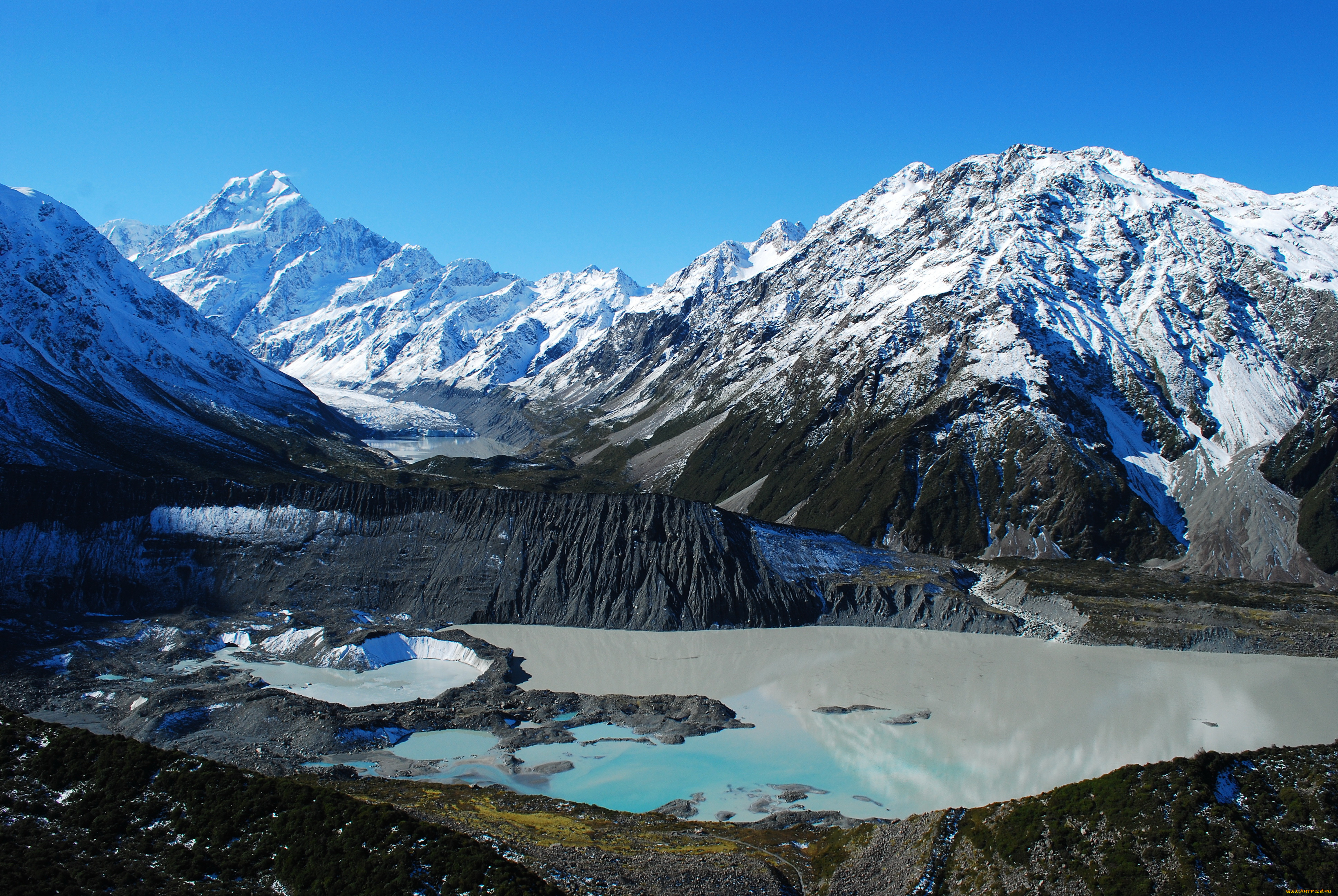 mount, cook, national, park, new, zealand, природа, горы, озеро, снег