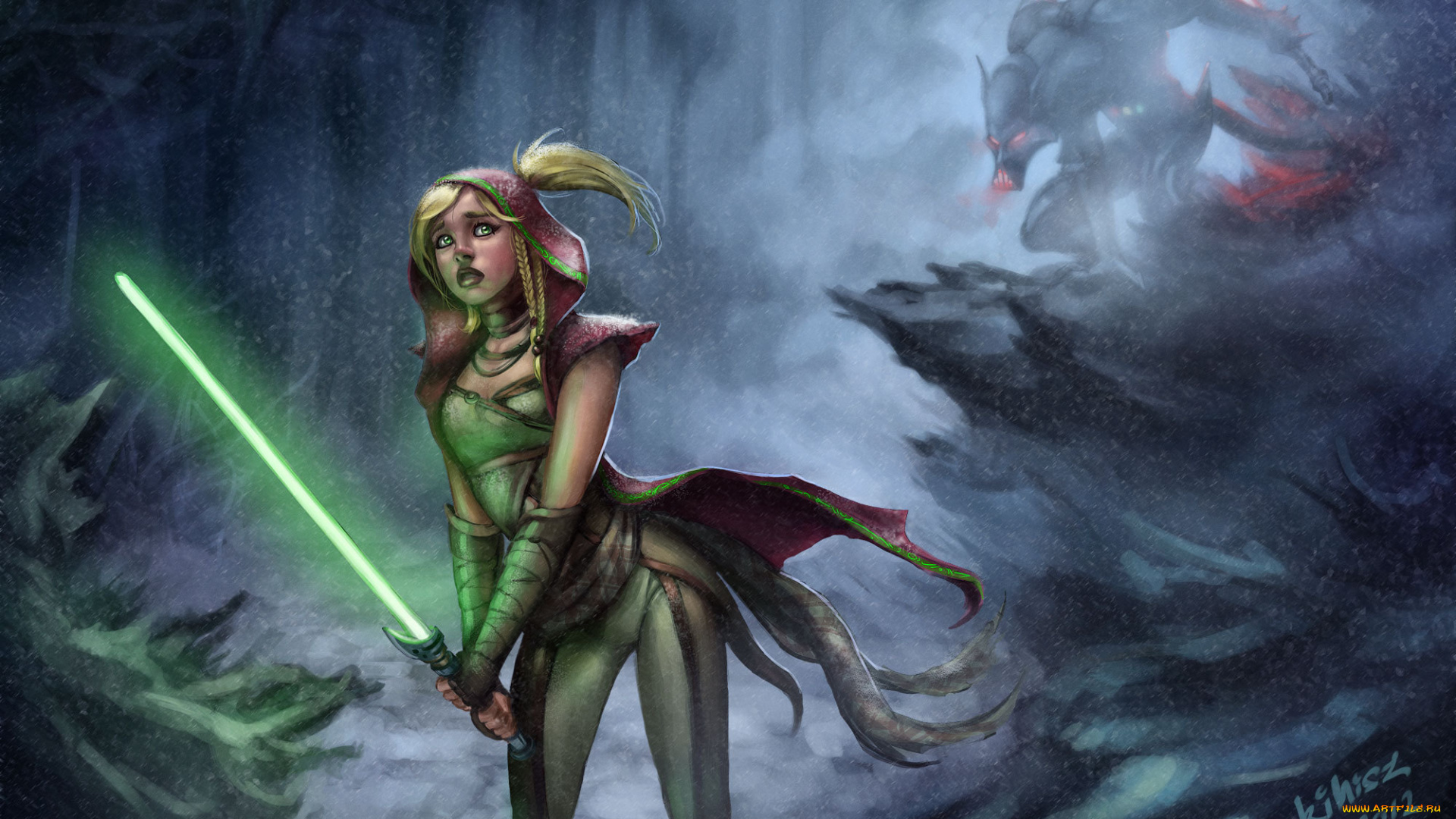 фэнтези, красавицы, и, чудовища, меч, лазерный, девушка, накидка, монстр