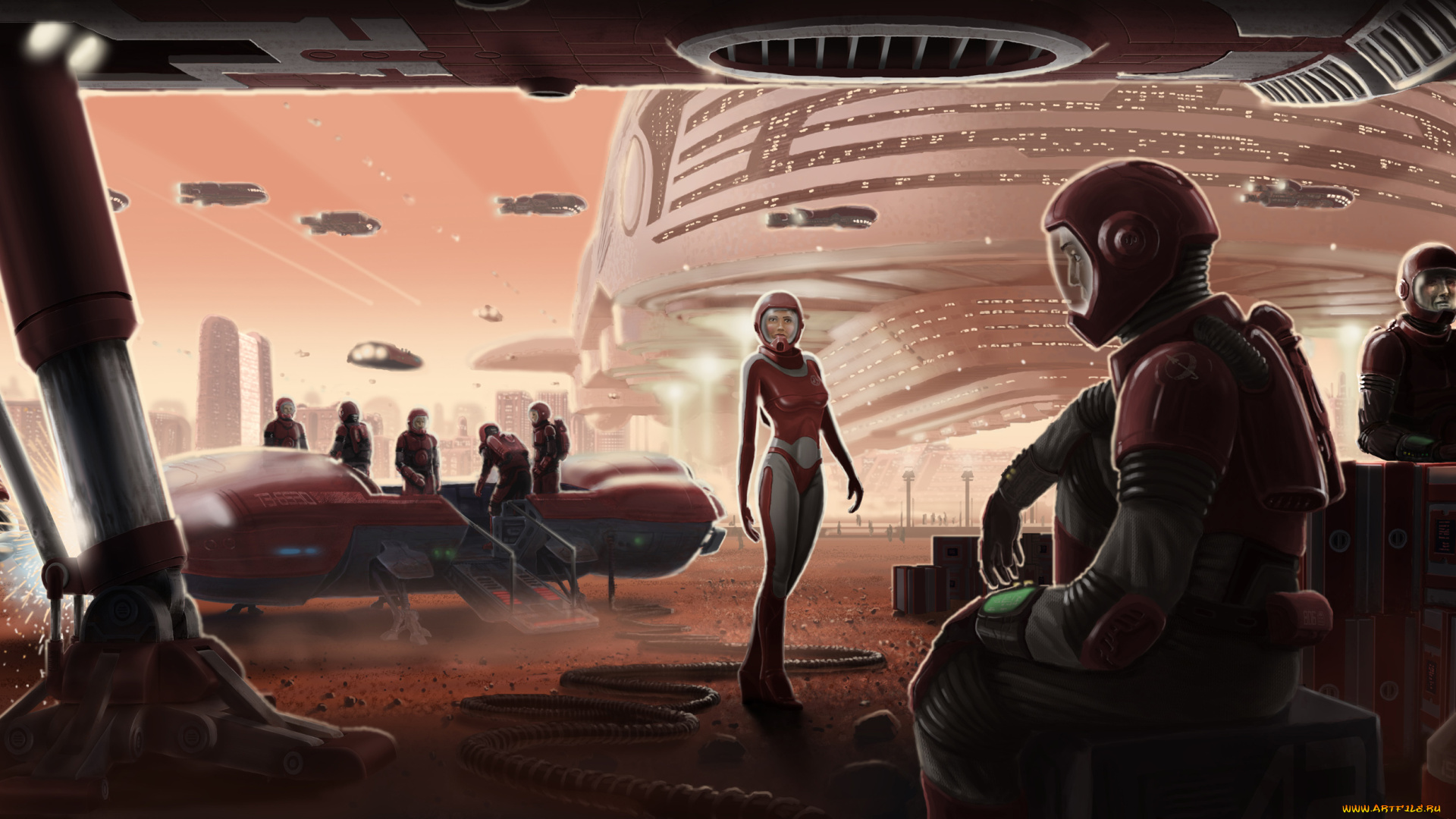 фэнтези, люди, станция, космическая, астронавты, космонавты, звездолеты