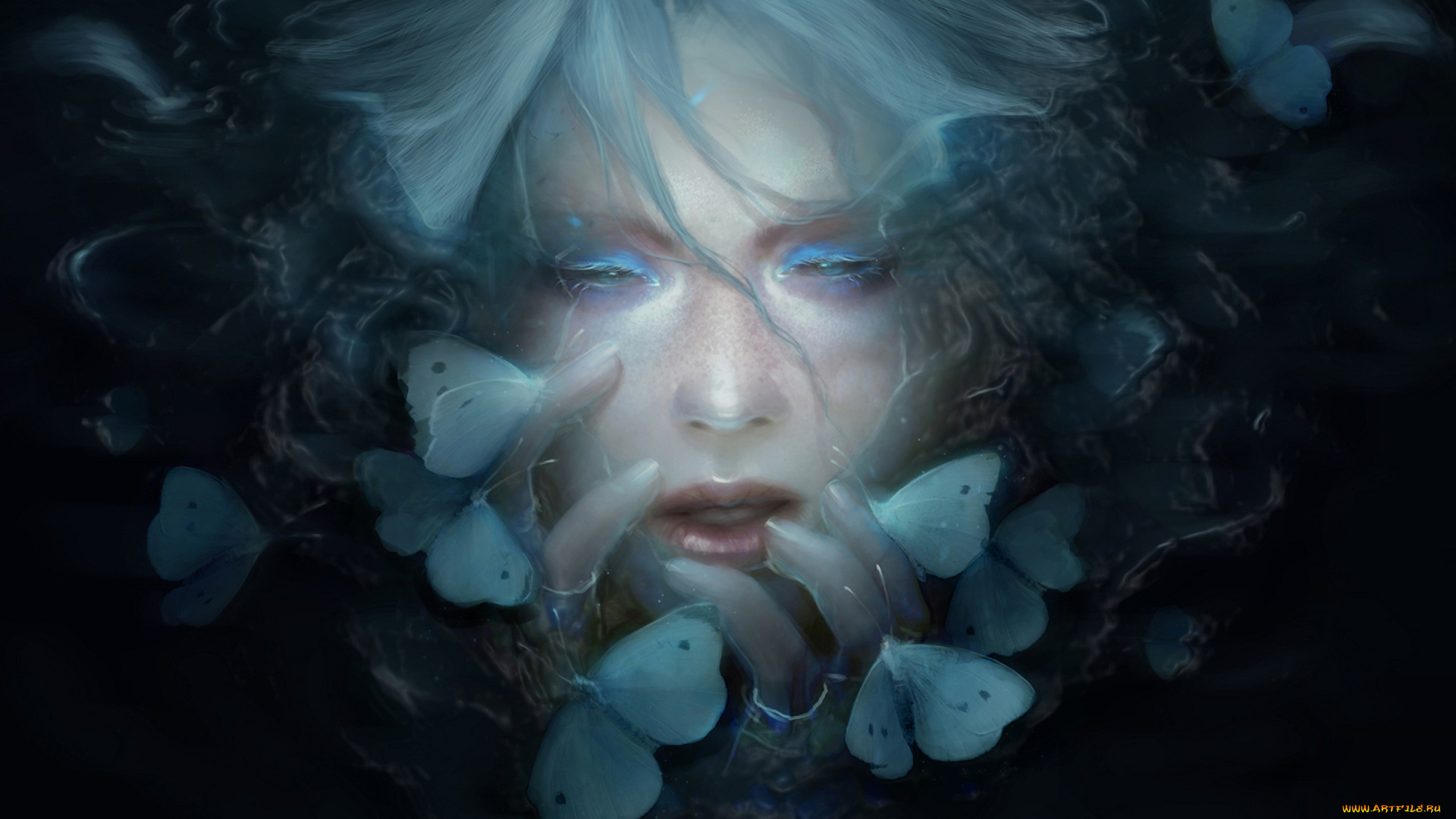 helen, rusovich, фэнтези, девушки, вода, бабочки, лицо, девушка, helen, rusovich