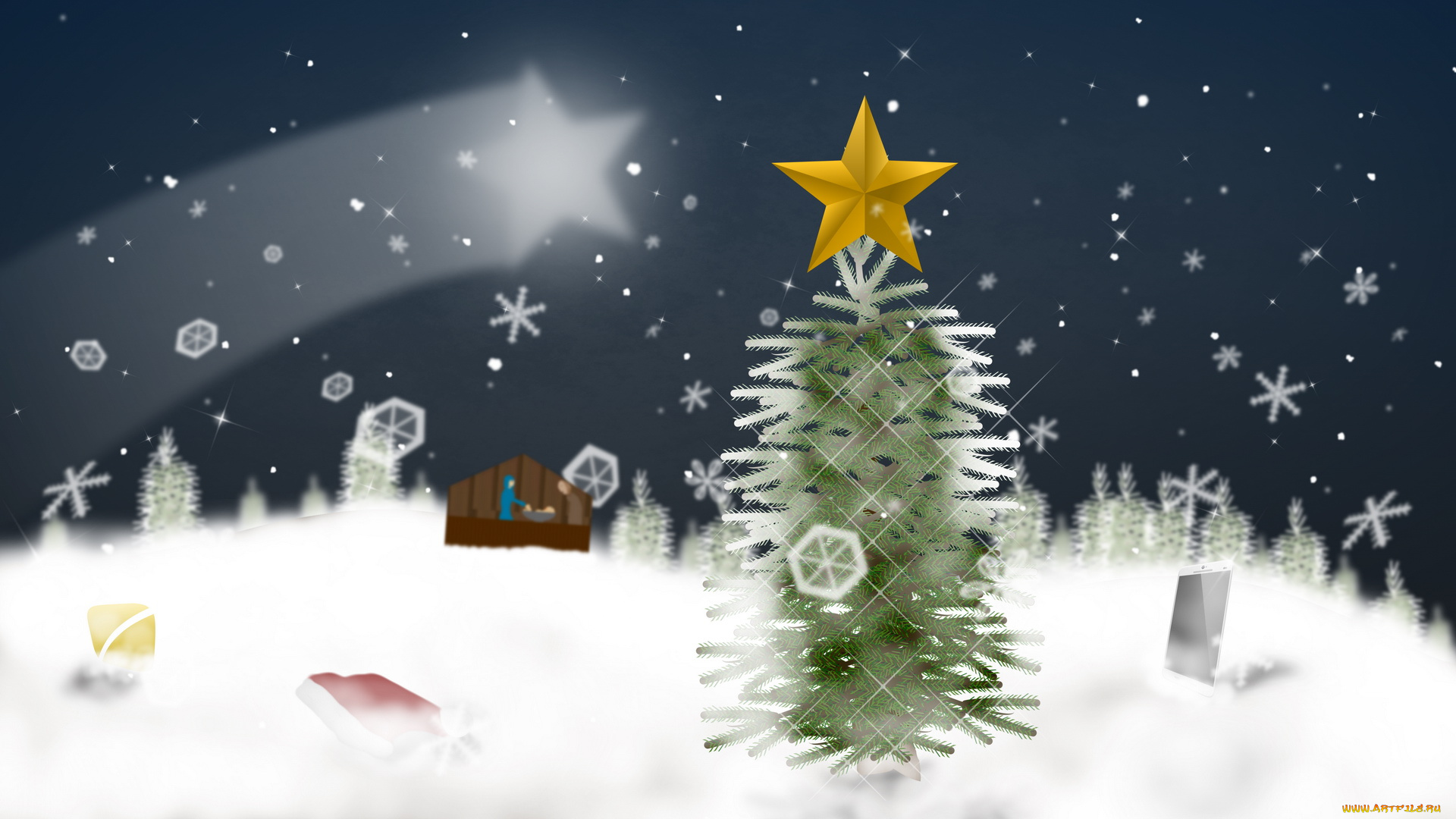 праздничные, 3д, графика, , новый, год, снежинки