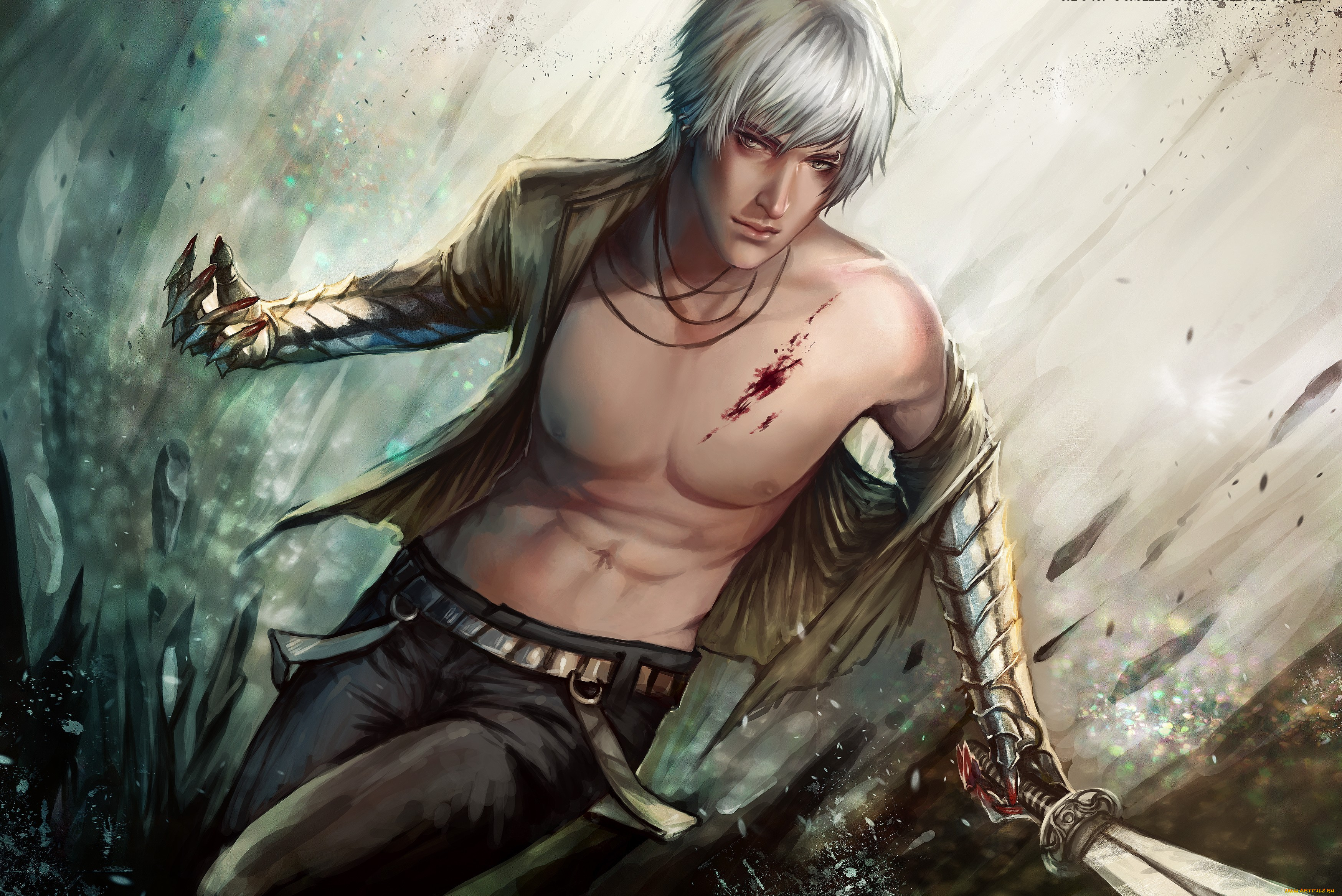 фэнтези, люди, рубашка, меч, парень, воин