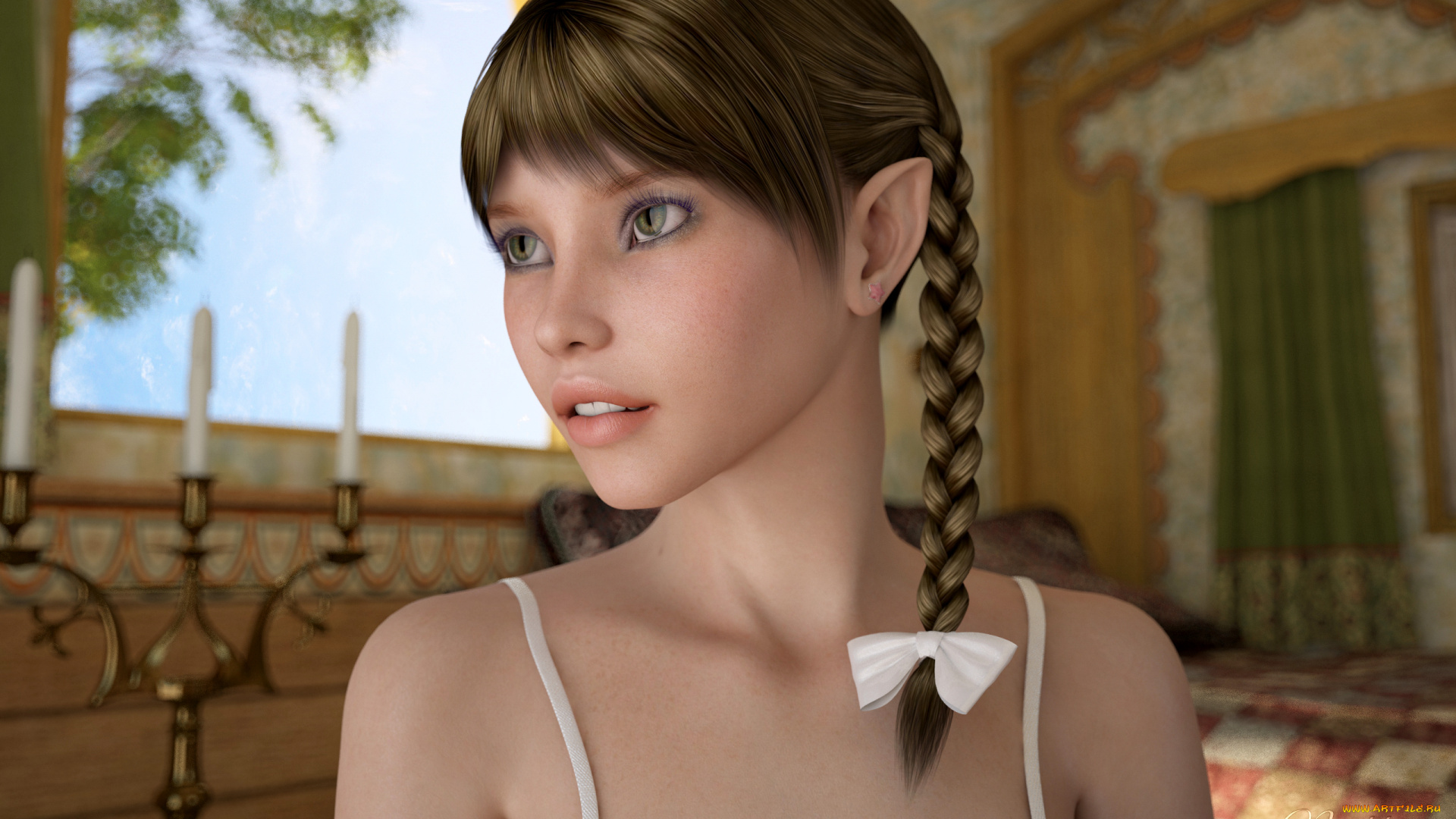 3д, графика, эльфы, , elves, эльфийка, фон, взгляд