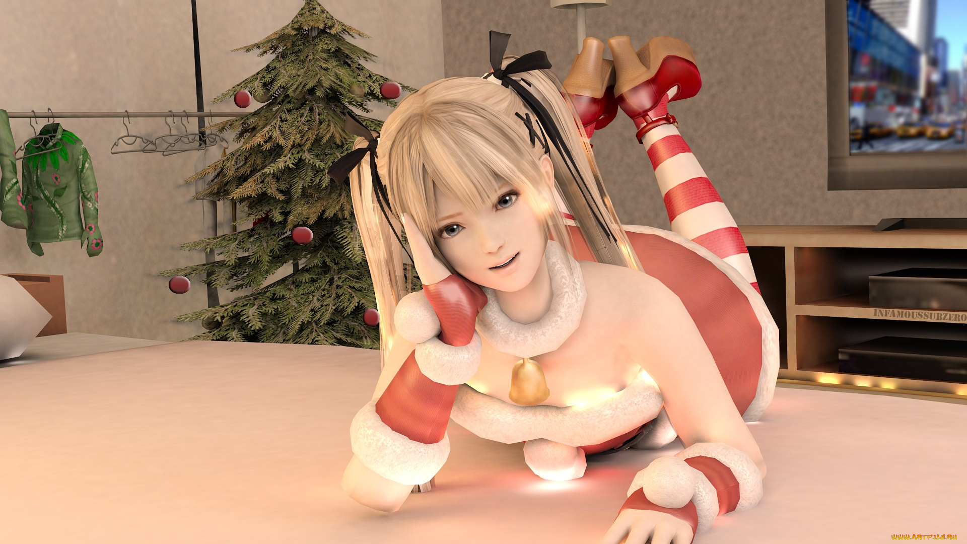 3д, графика, люди, , people, елка, девушка, взгляд, фон