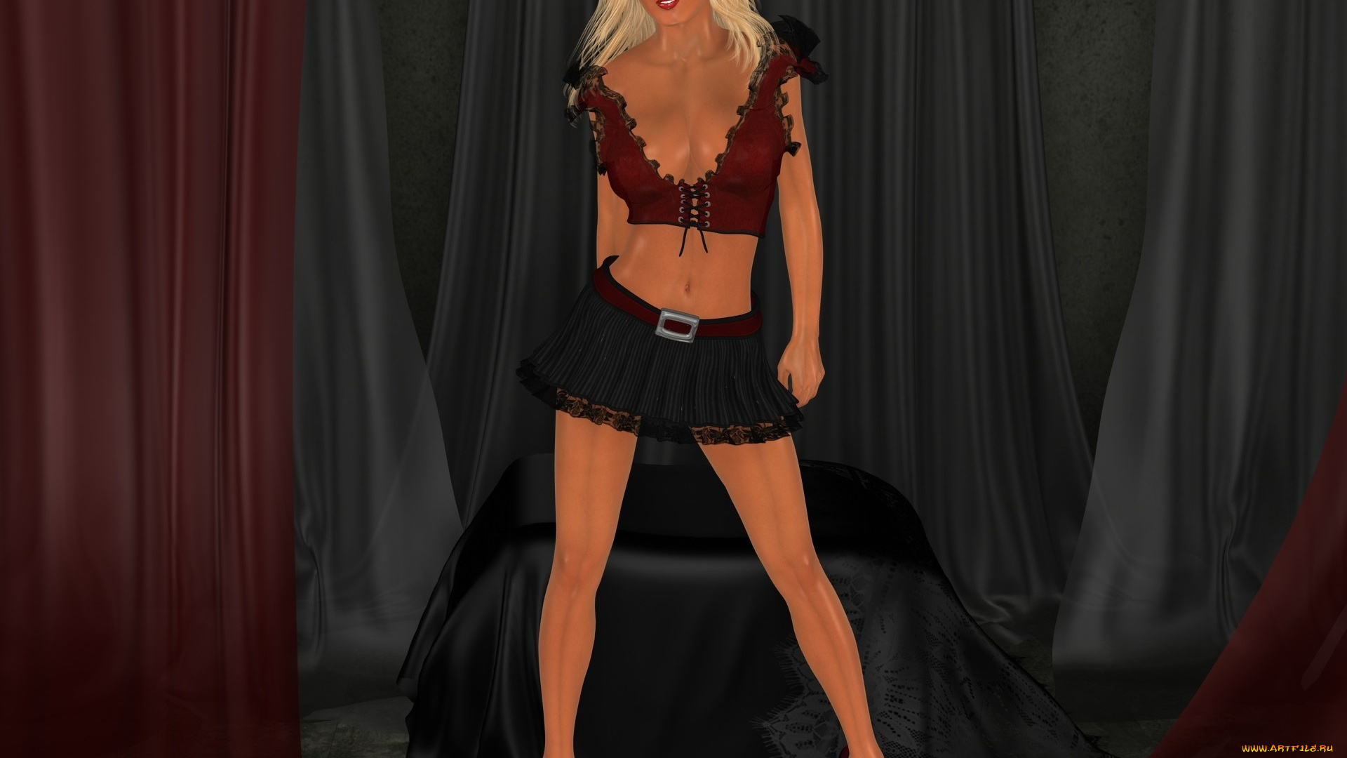 3д, графика, люди, , people, шторы, блондинка, фон, взгляд, девушка