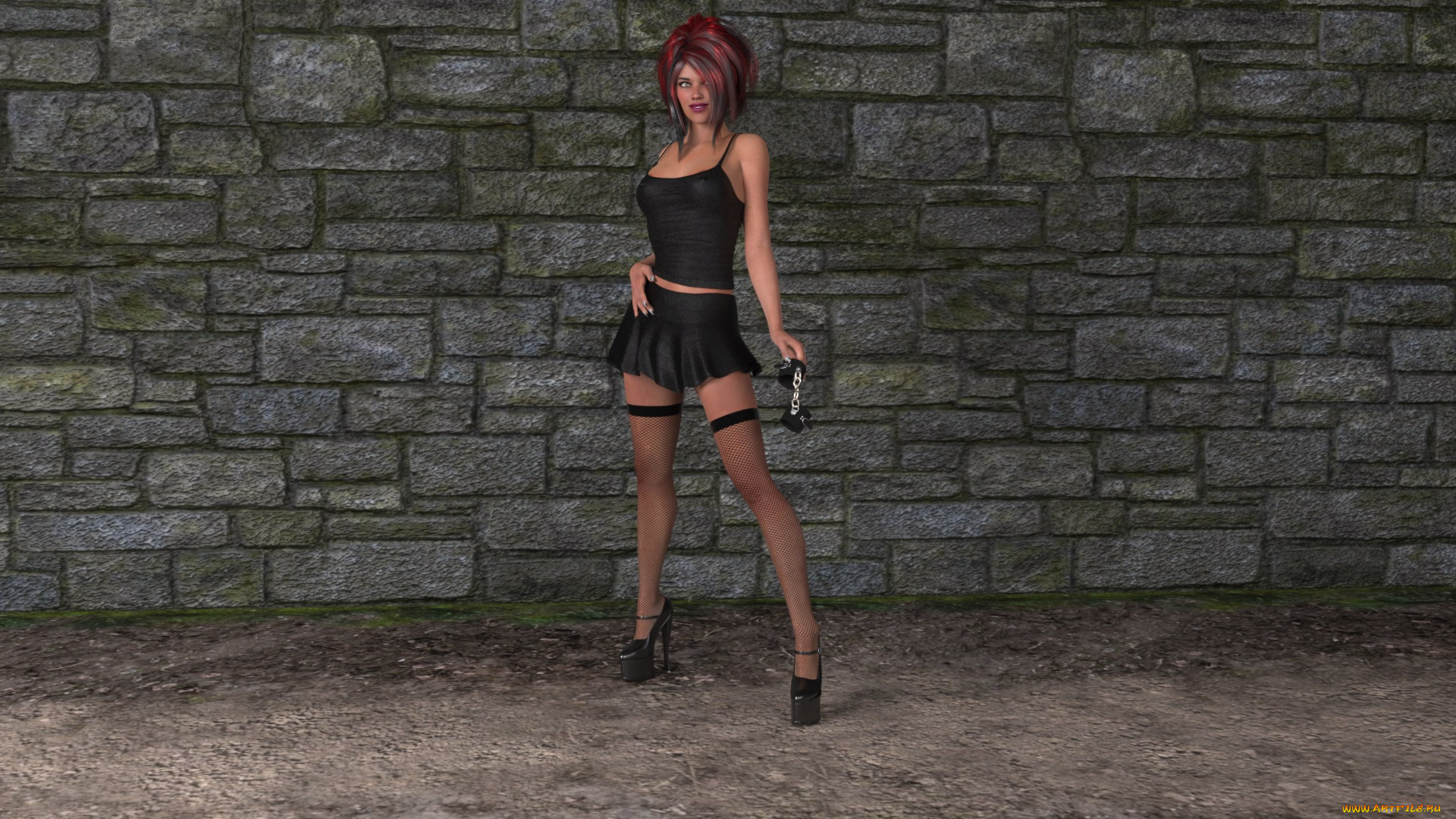 3д, графика, люди, , people, взгляд, рыжая, фон, девушка, стена