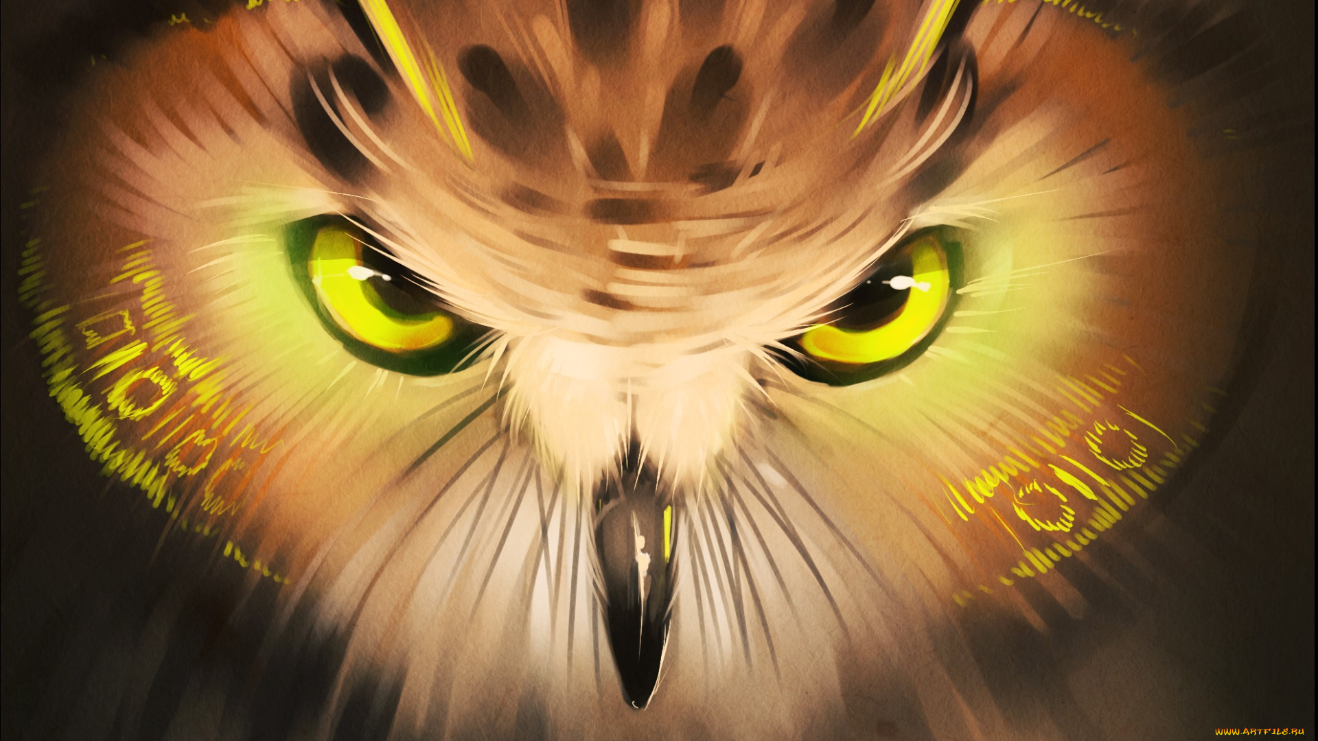 gaudibuendia, рисованное, животные, , птицы, , совы, , филины, перья, клюв, взгляд, глаза, сова, портрет