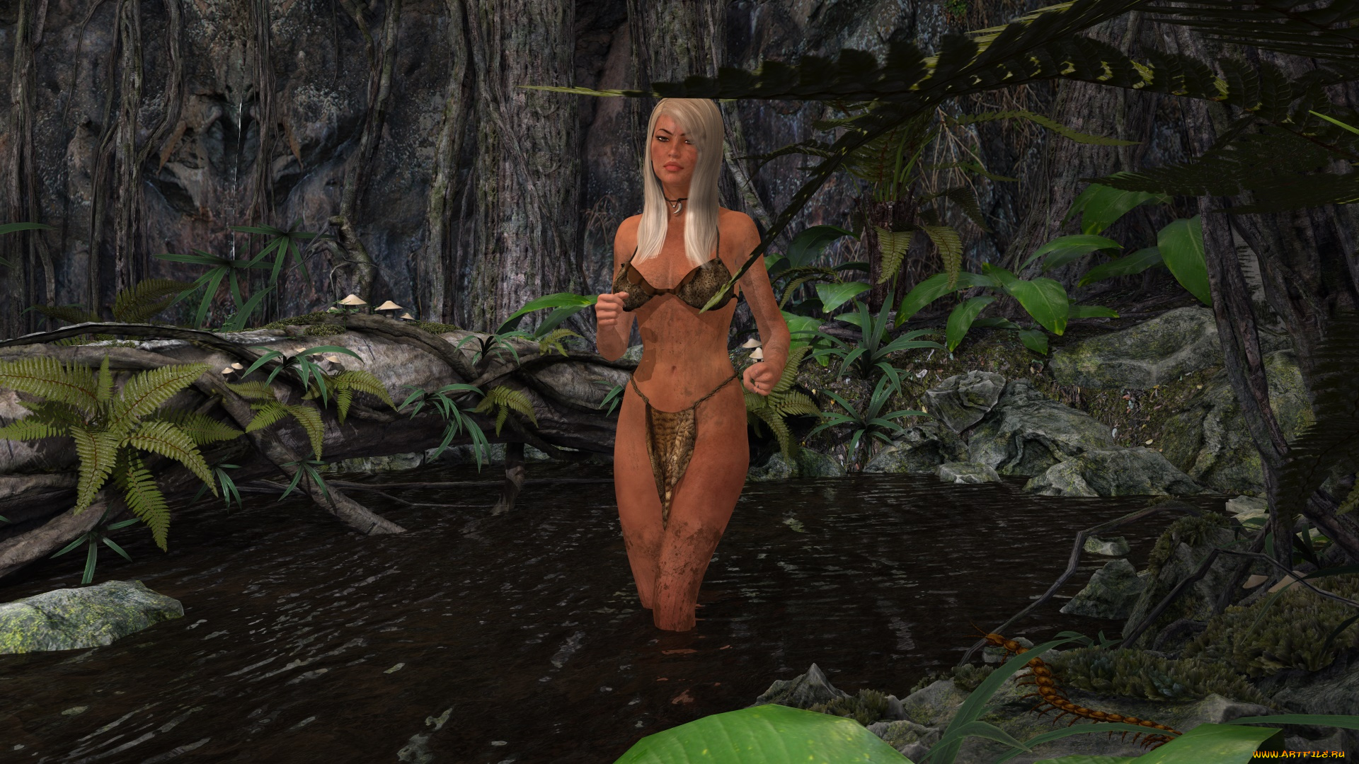 3д, графика, фантазия, , fantasy, лес, фон, взгляд, девушка