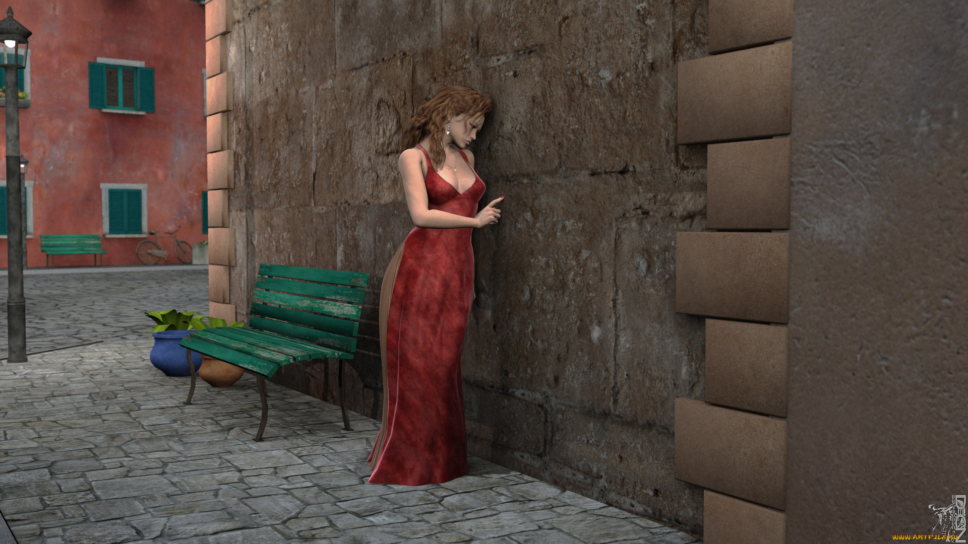 3д, графика, люди, , people, взгляд, фон, платье, девушка