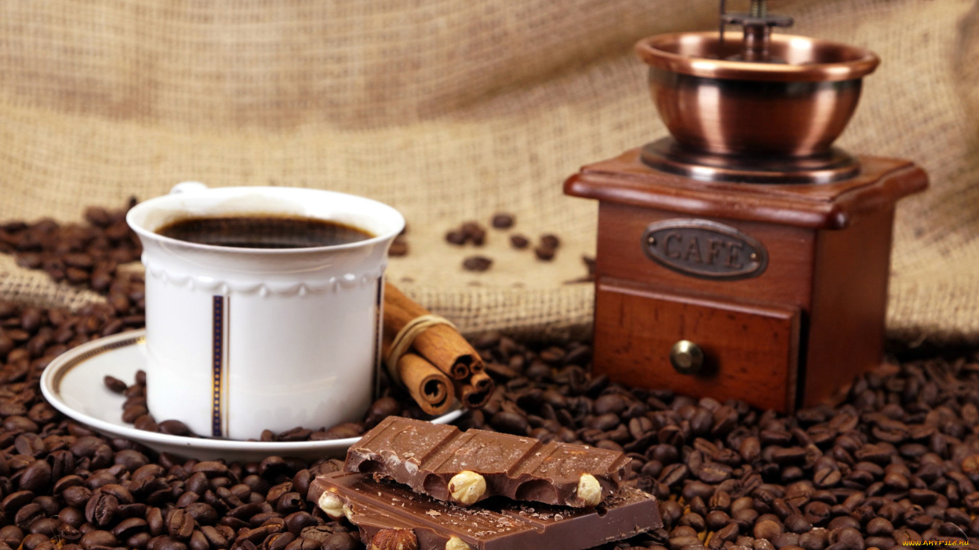 еда, кофе, , кофейные, зёрна, шоколад, мельница, напиток, чашка, корица, зерна
