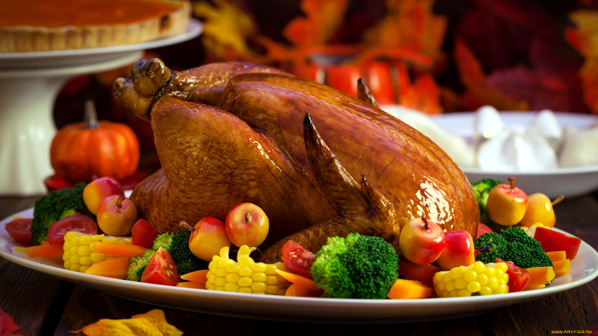 еда, мясные, блюда, брокколи, кукуруза, индейка