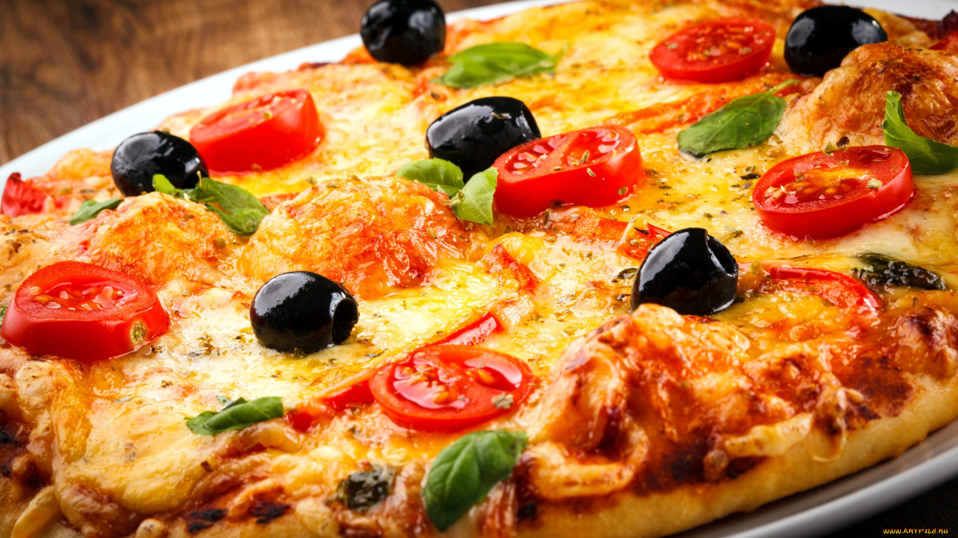 еда, пицца, базилик, помидоры, томаты, маслины
