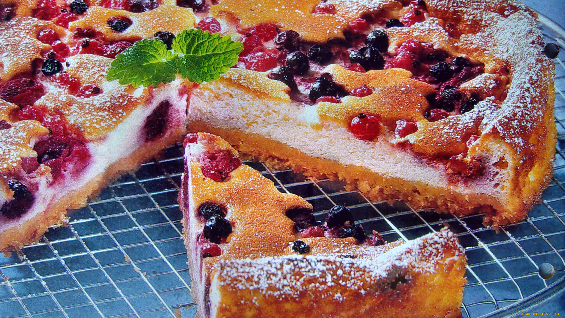 еда, пироги, решетка, куски, ягоды, творожный, пирог