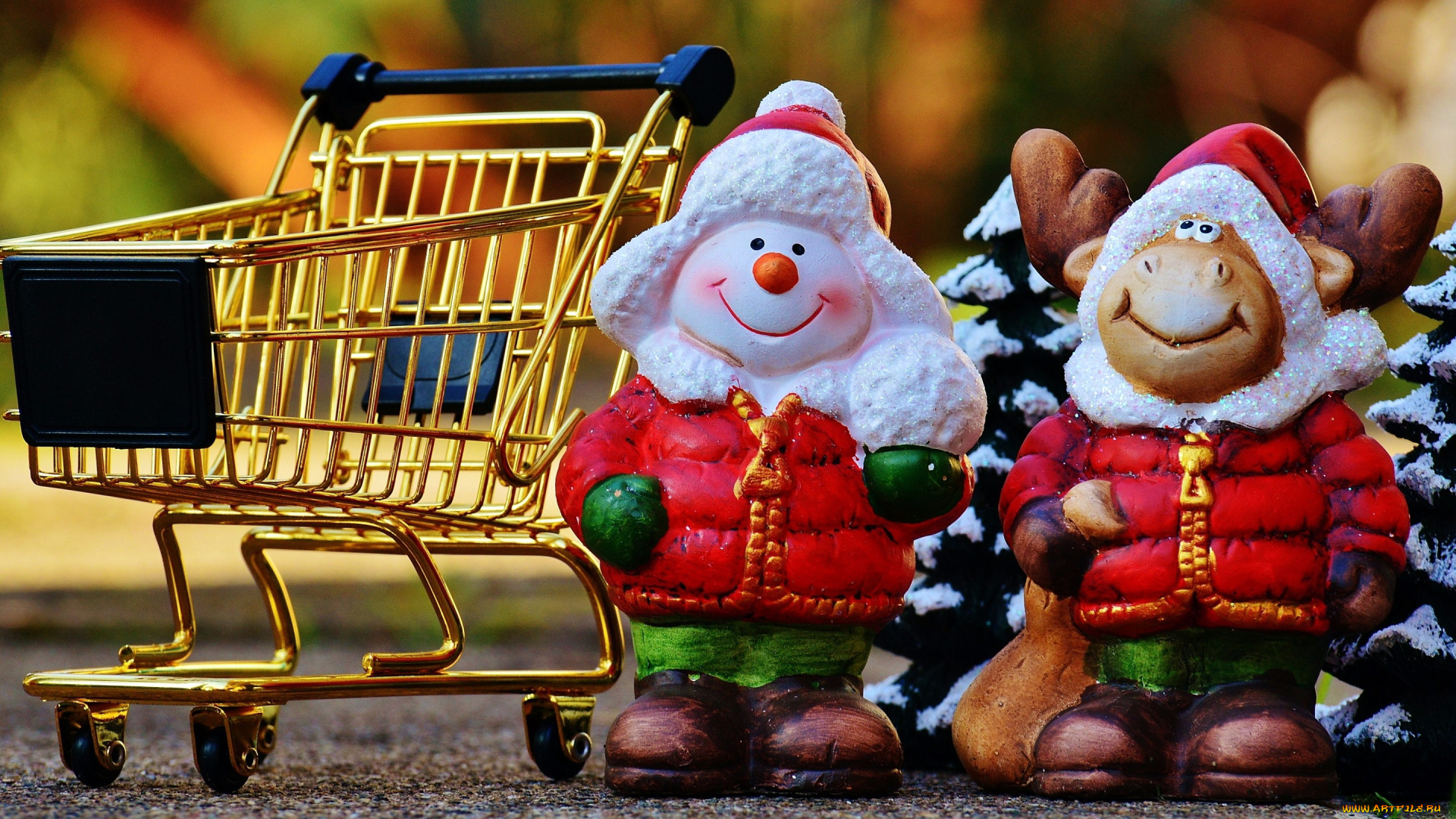 праздничные, снеговики, тележка, игрушки